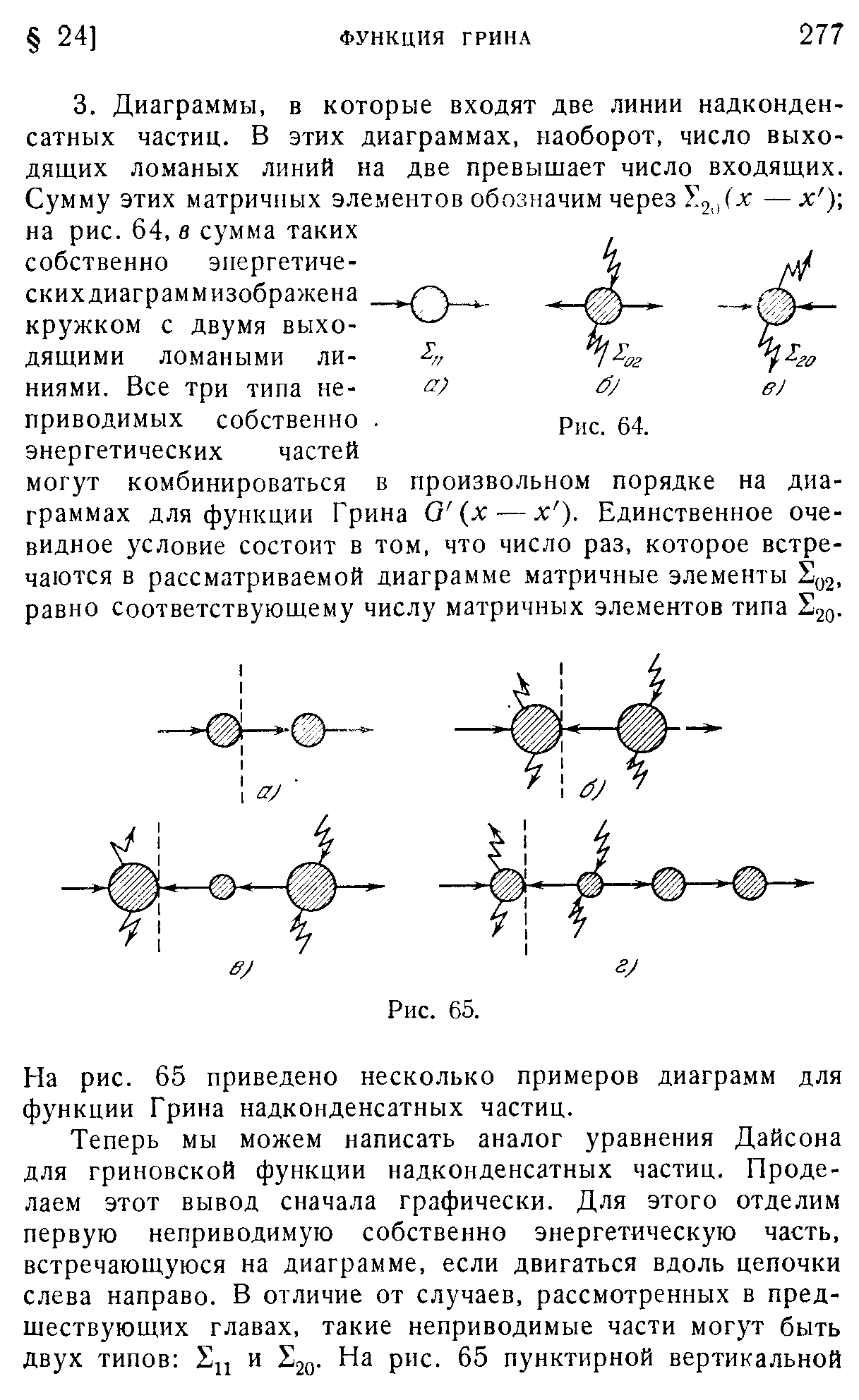 На рис. 65 приведено несколько примеров диаграмм для функции Грина надконденсатных частиц.
