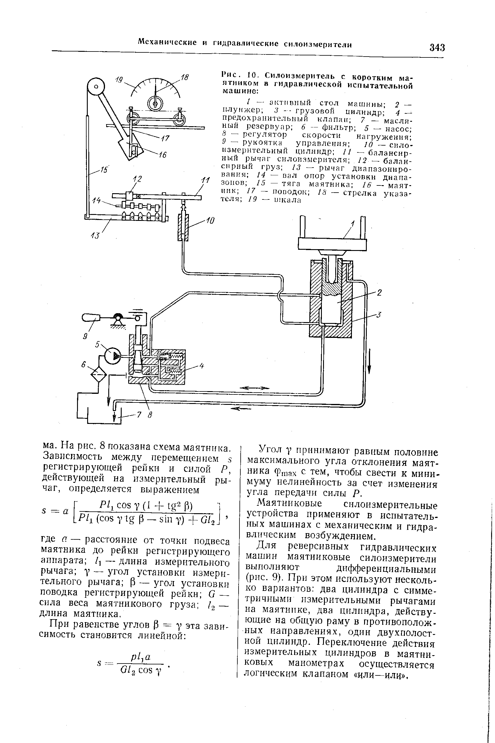 Рис. 10. Силоизмеритель с коротким маятником в гидравлической испытательной машине 
