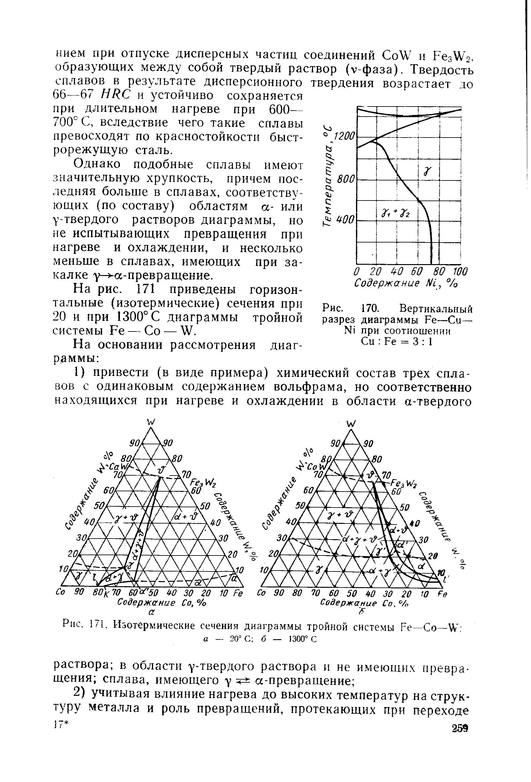 Рис. 171, Изотермические сечения диаграммы тройной системы Ре—Со— а — 20 С б — 1300 С
