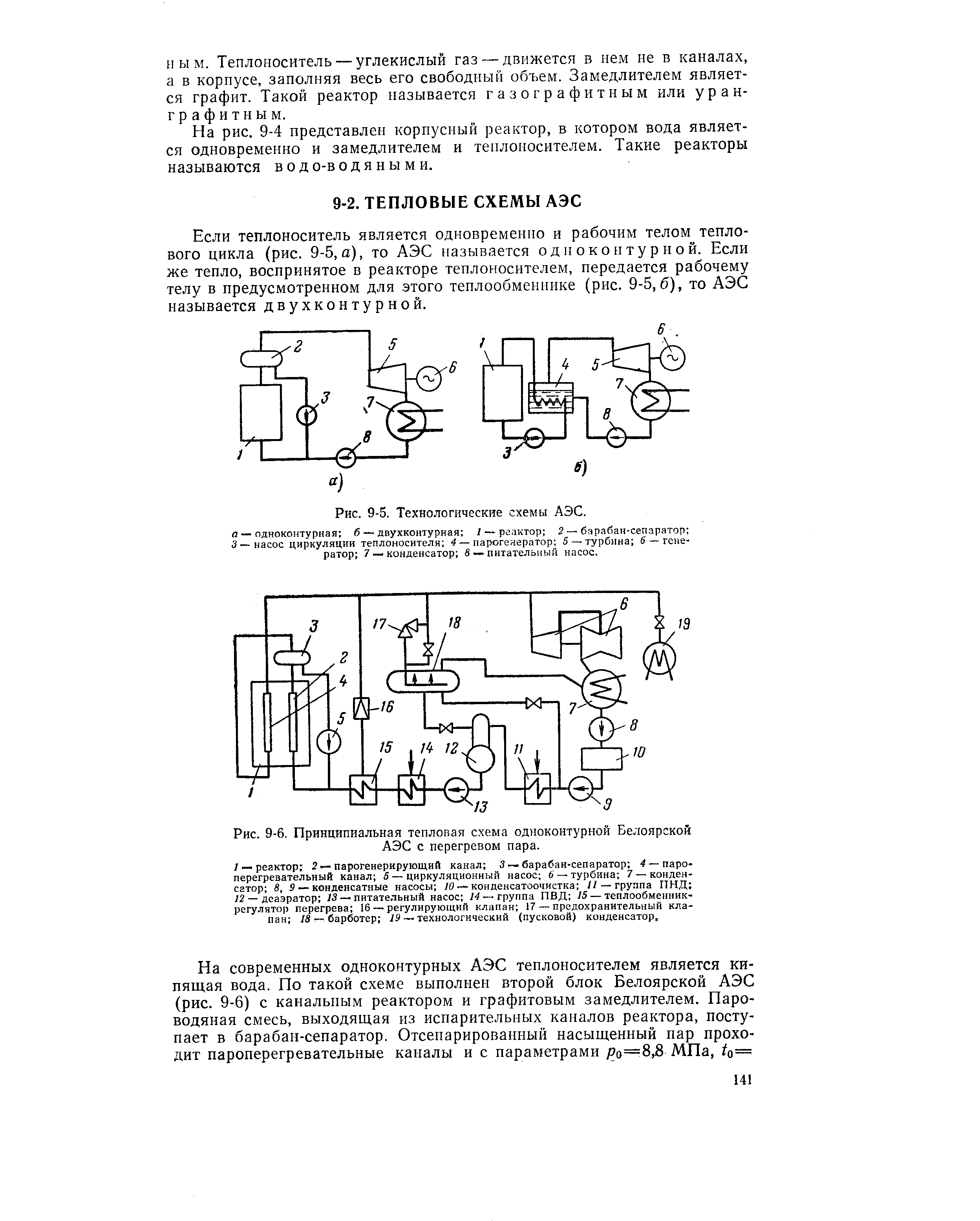 Рис. 9-6. <a href="/info/94711">Принципиальная тепловая схема</a> одноконтурной Белоярской АЭС с перегревом пара.
