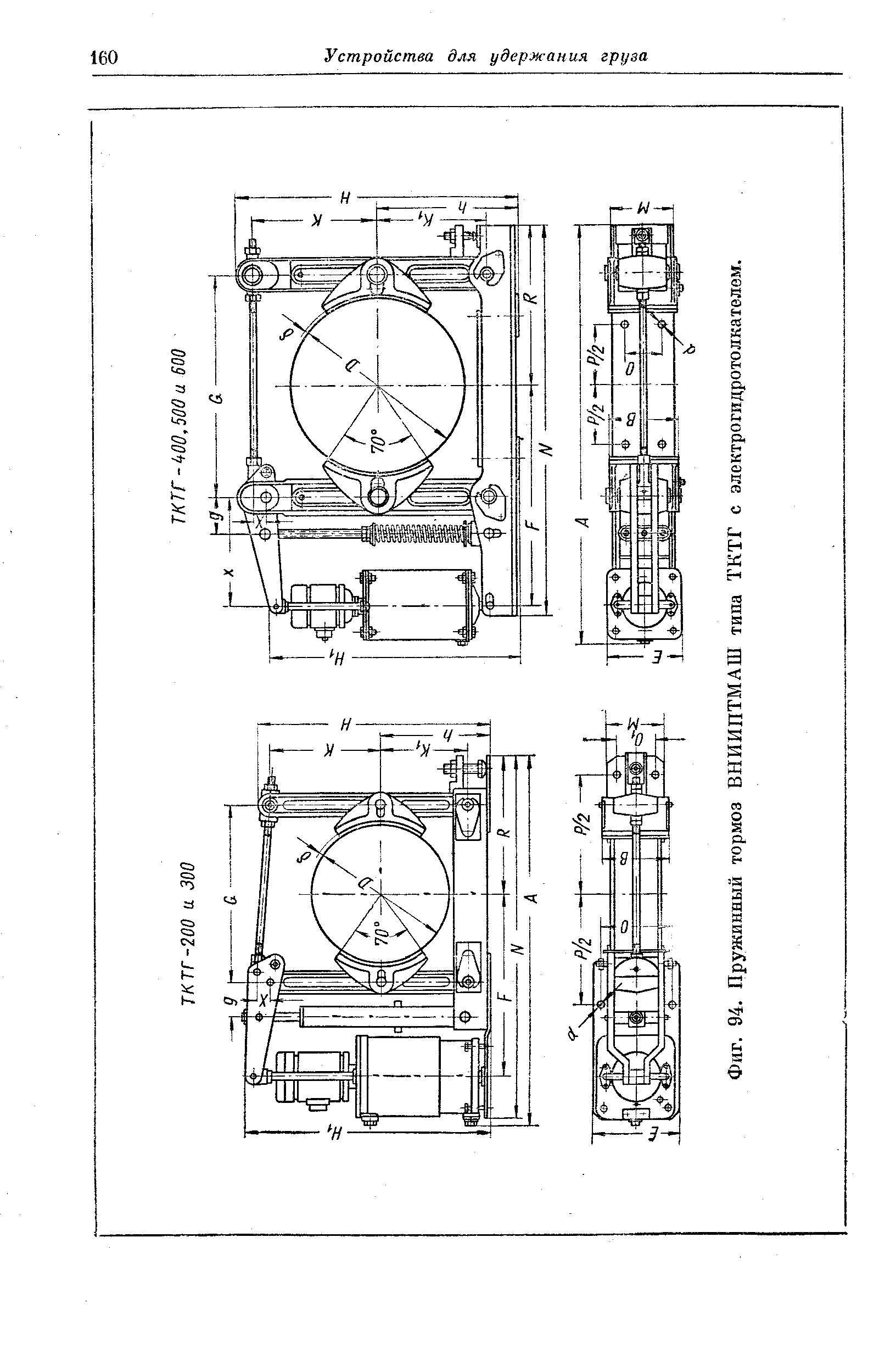 Фиг. 94. Пружинный тормоз ВНИИПТМАШ типа ТКТГ с электрогидротолкателем.
