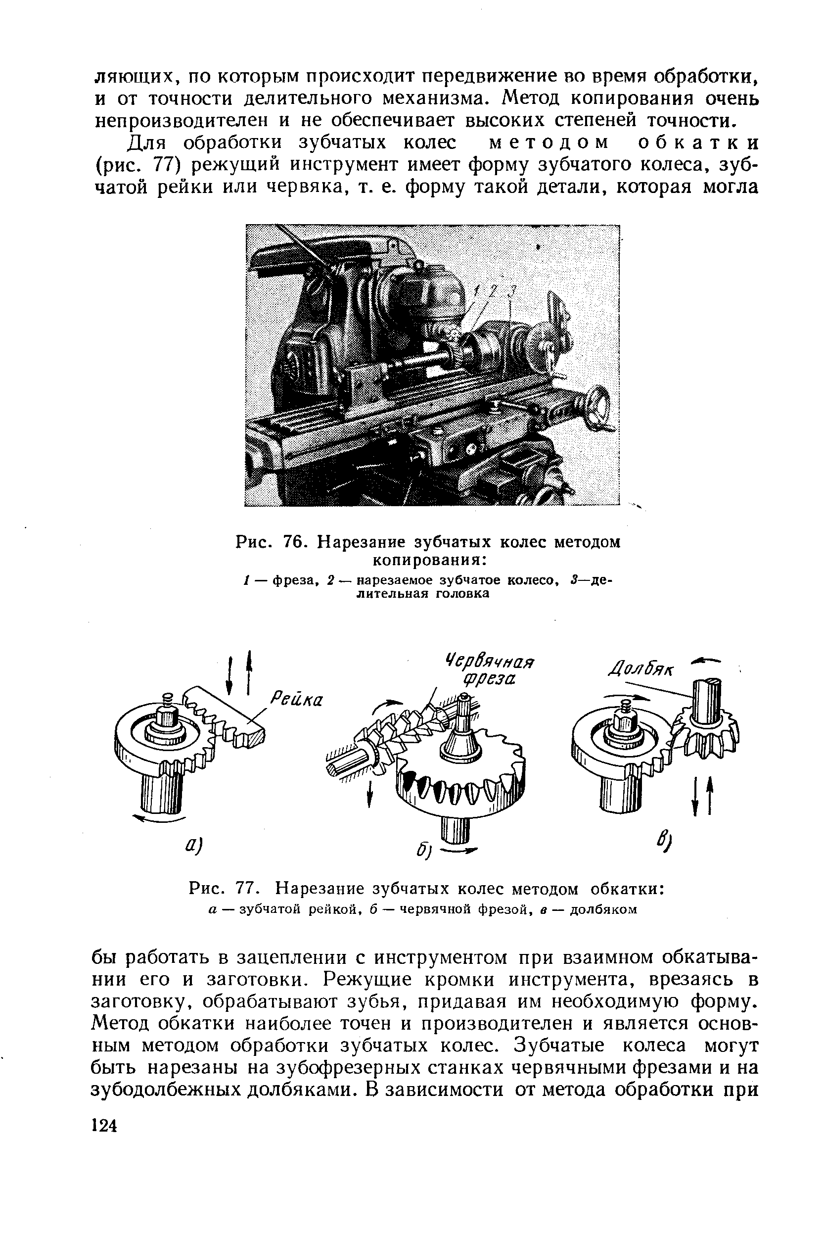 Рис. 77. <a href="/info/196458">Нарезание зубчатых колес методом</a> обкатки 
