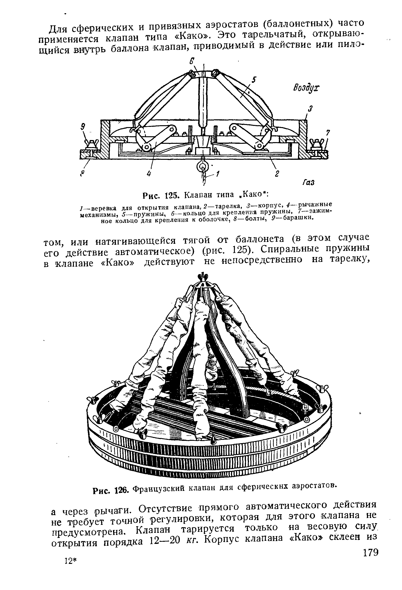 Рис. 126. Французский клапан для сферических аэростатов.
