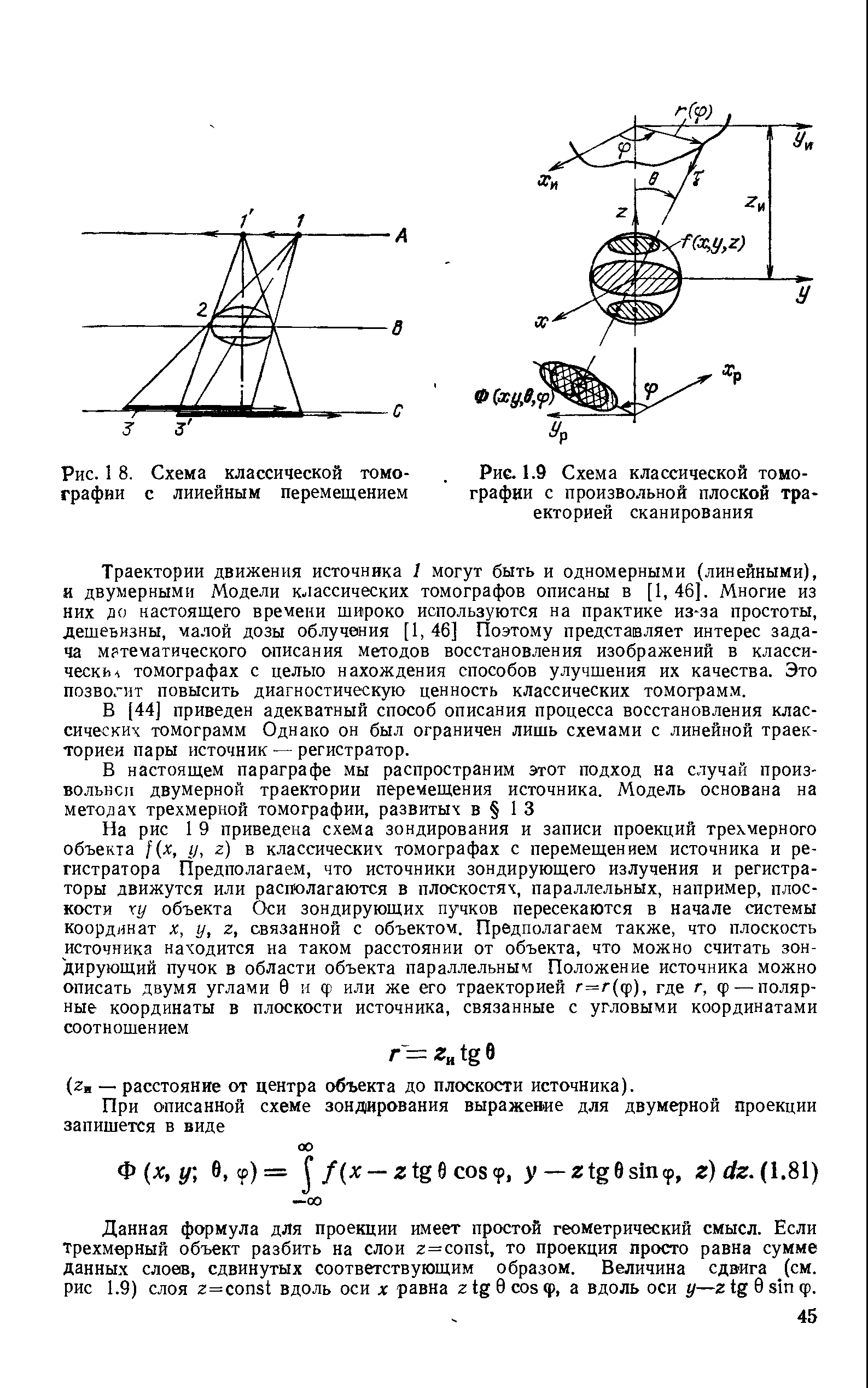 Рис. 1.9 Схема классической томографии с произво-чьной плоской траекторией сканирования
