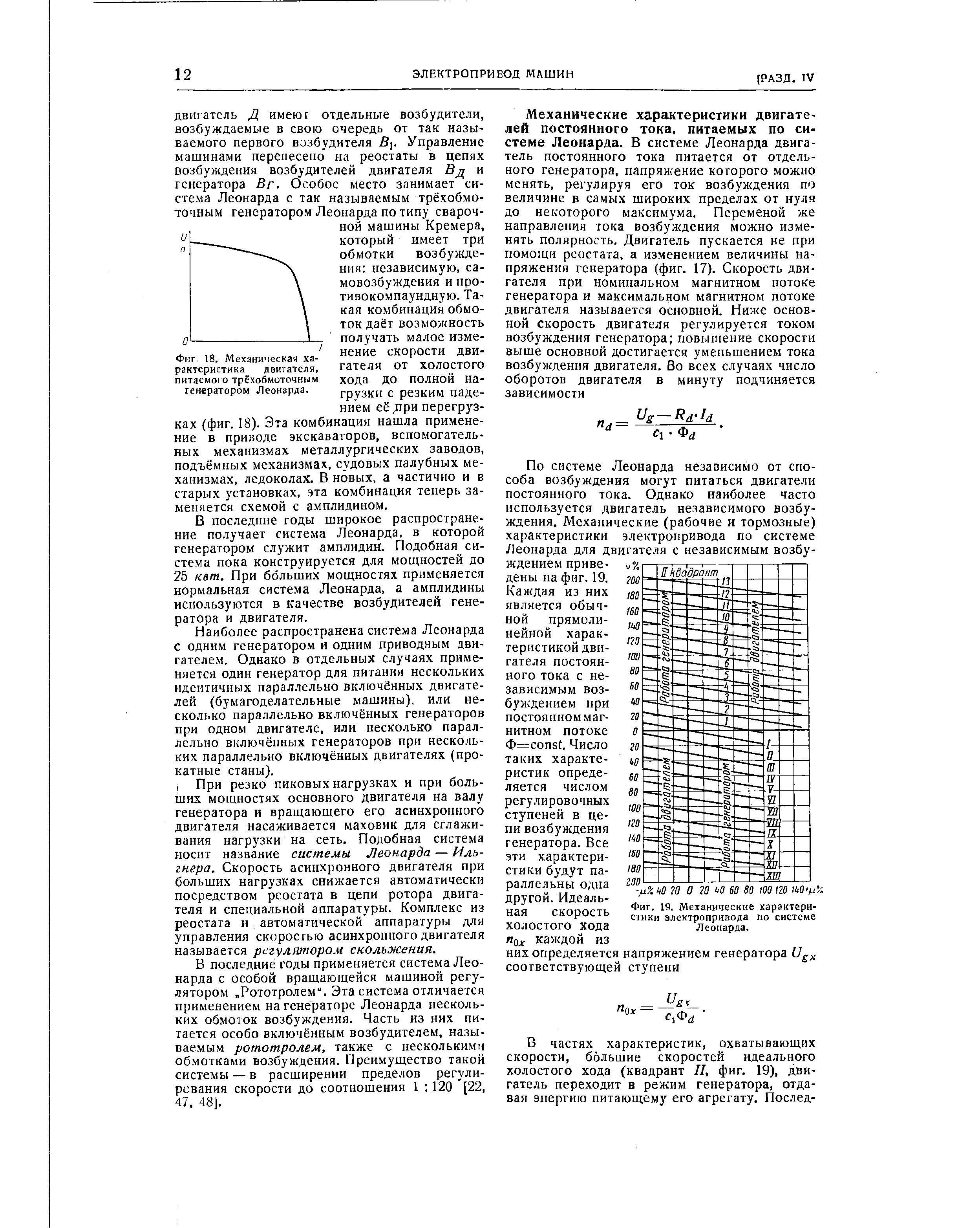 Фиг. 19. Механические характеристики электропривода по системе Леонарда.
