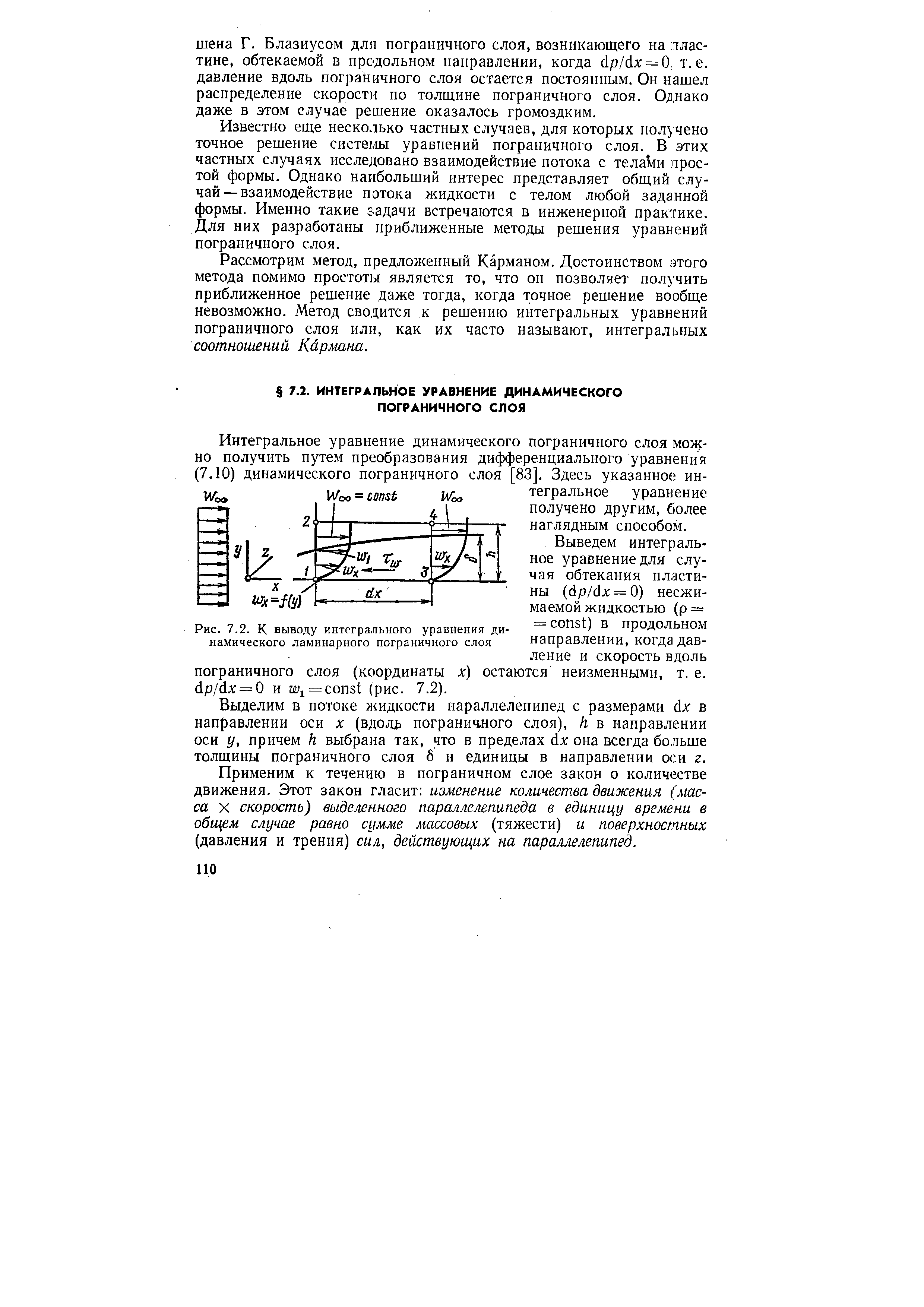 Рис. 7.2. К выводу интегрального уравнения динамического ламинарного пограничного слоя
