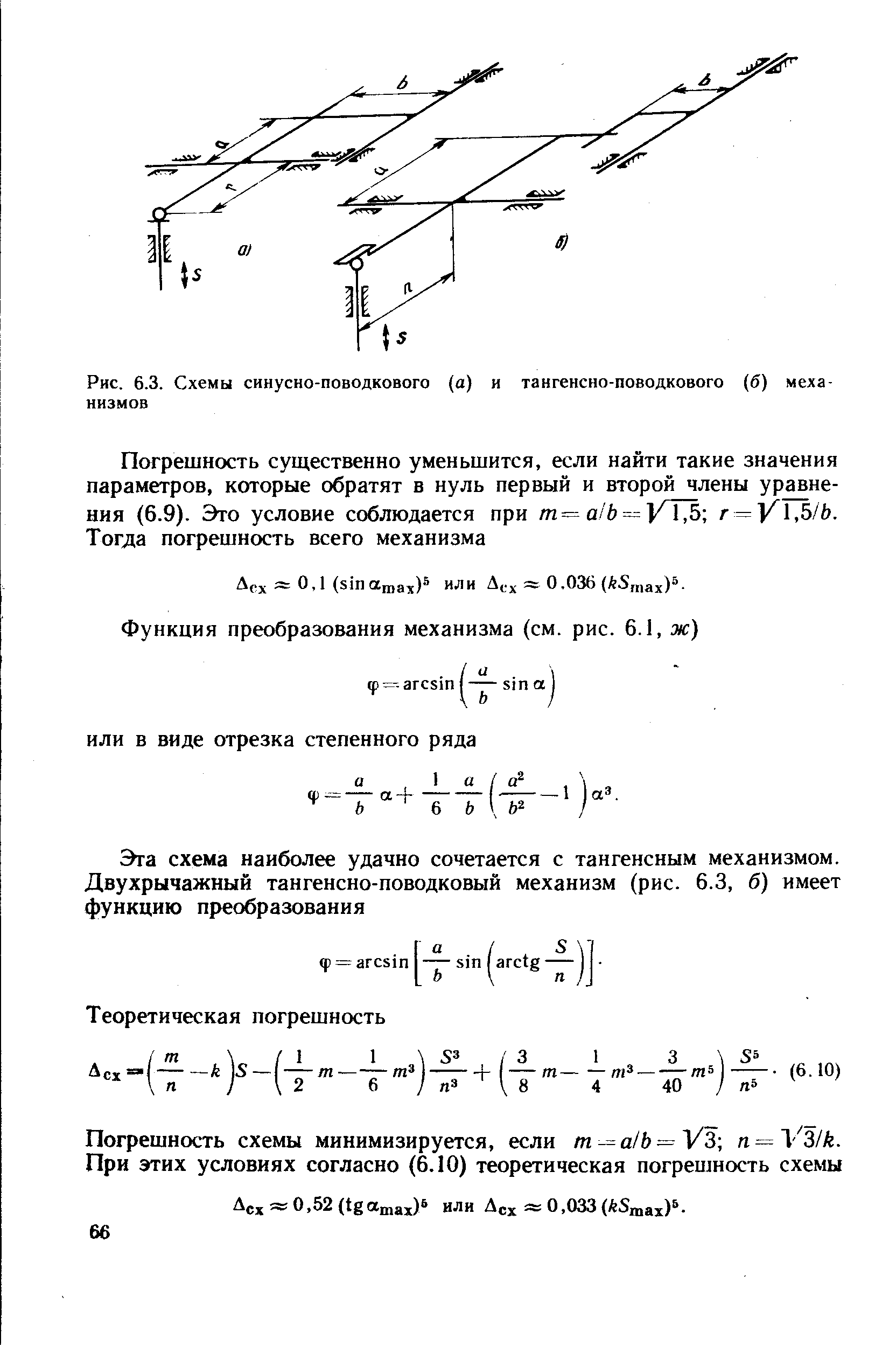 Рис. 6.3. Схемы синусно-поводкового (а) и тангенсно-поводкового (б) механизмов
