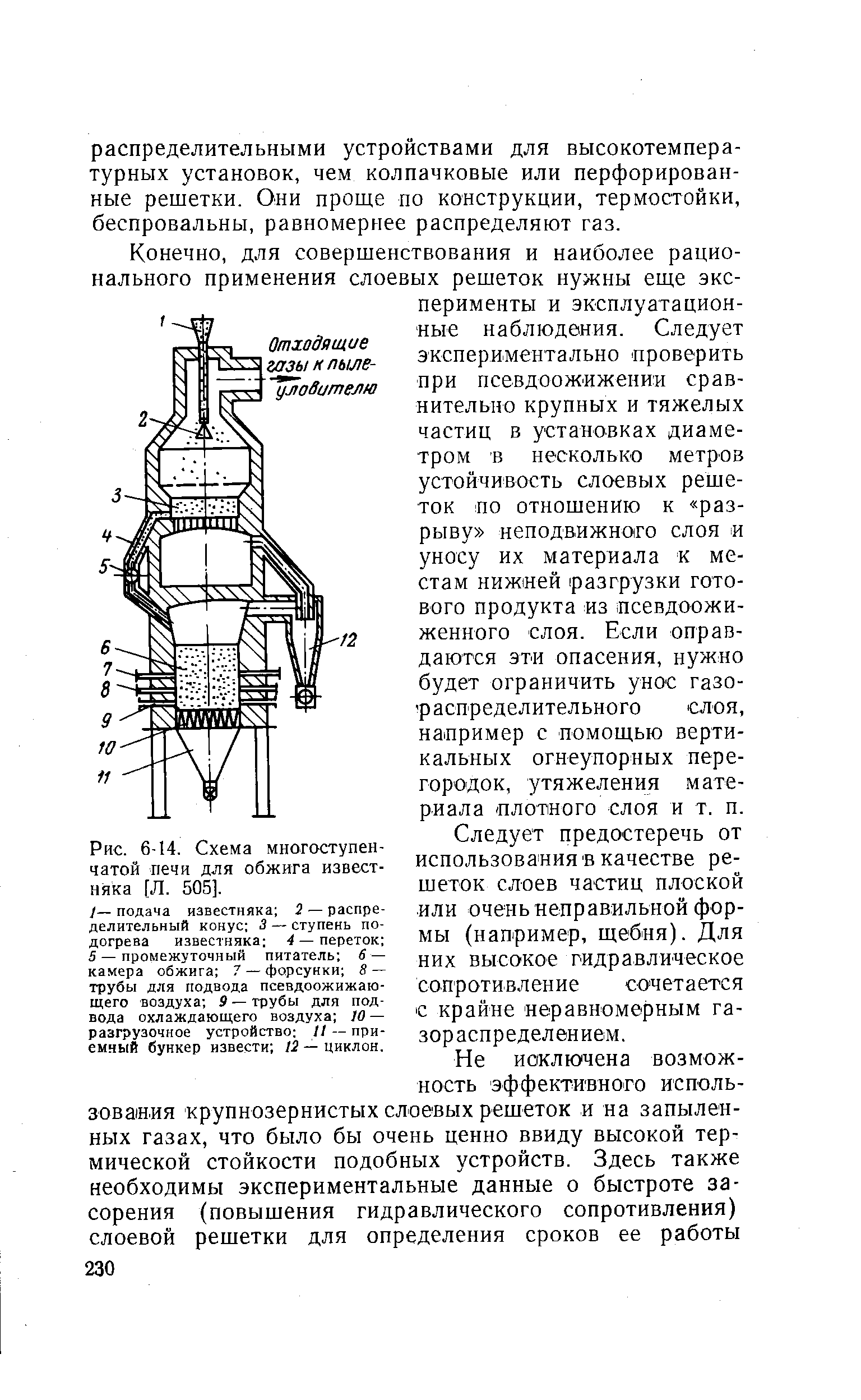 Рис. 6-14. Схема многоступенчатой печи для обжига известняка [Л. 505].
