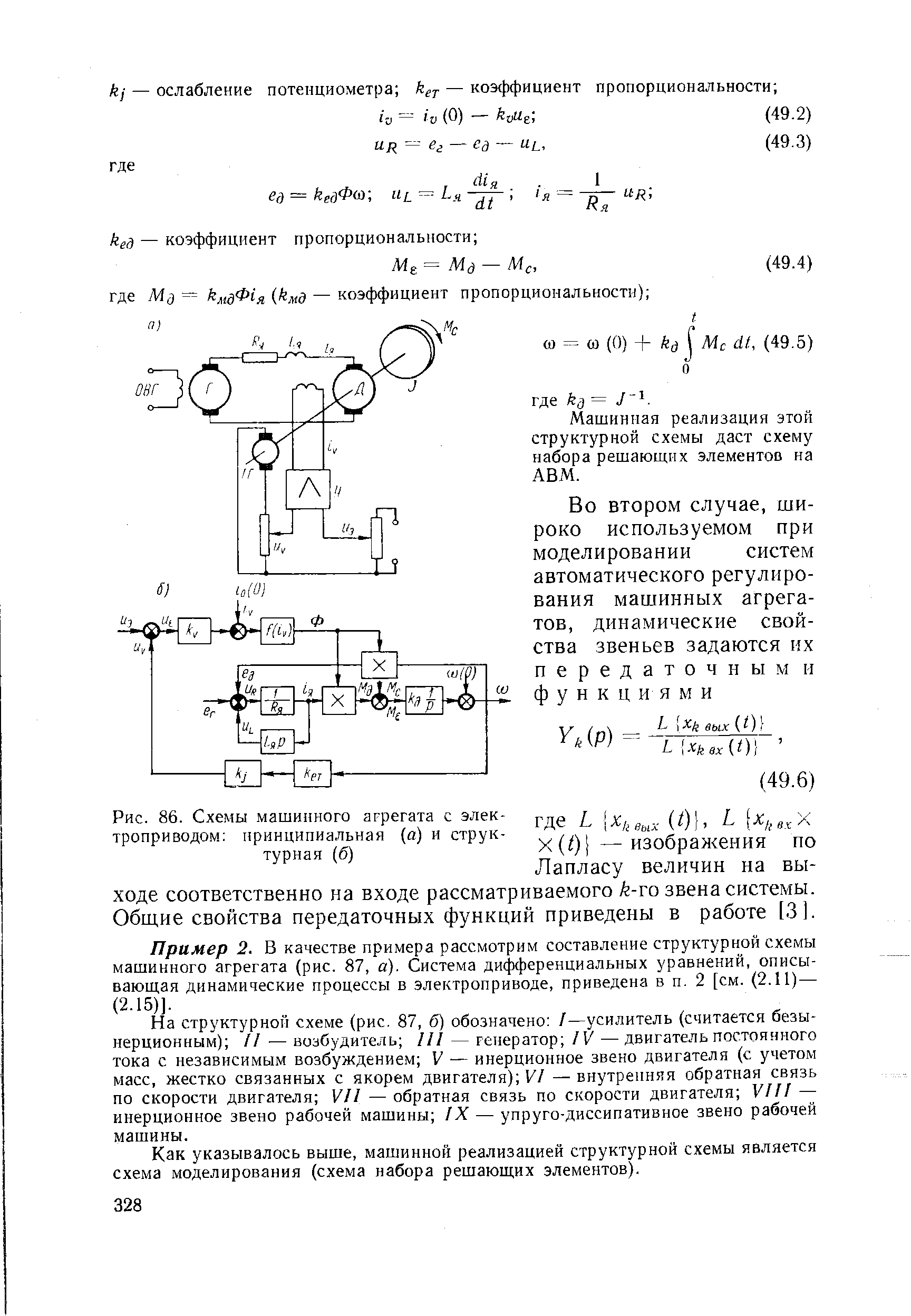 Рис. 86. Схемы машинного агрегата с электроприводом принципиальная (а) и структурная (б)
