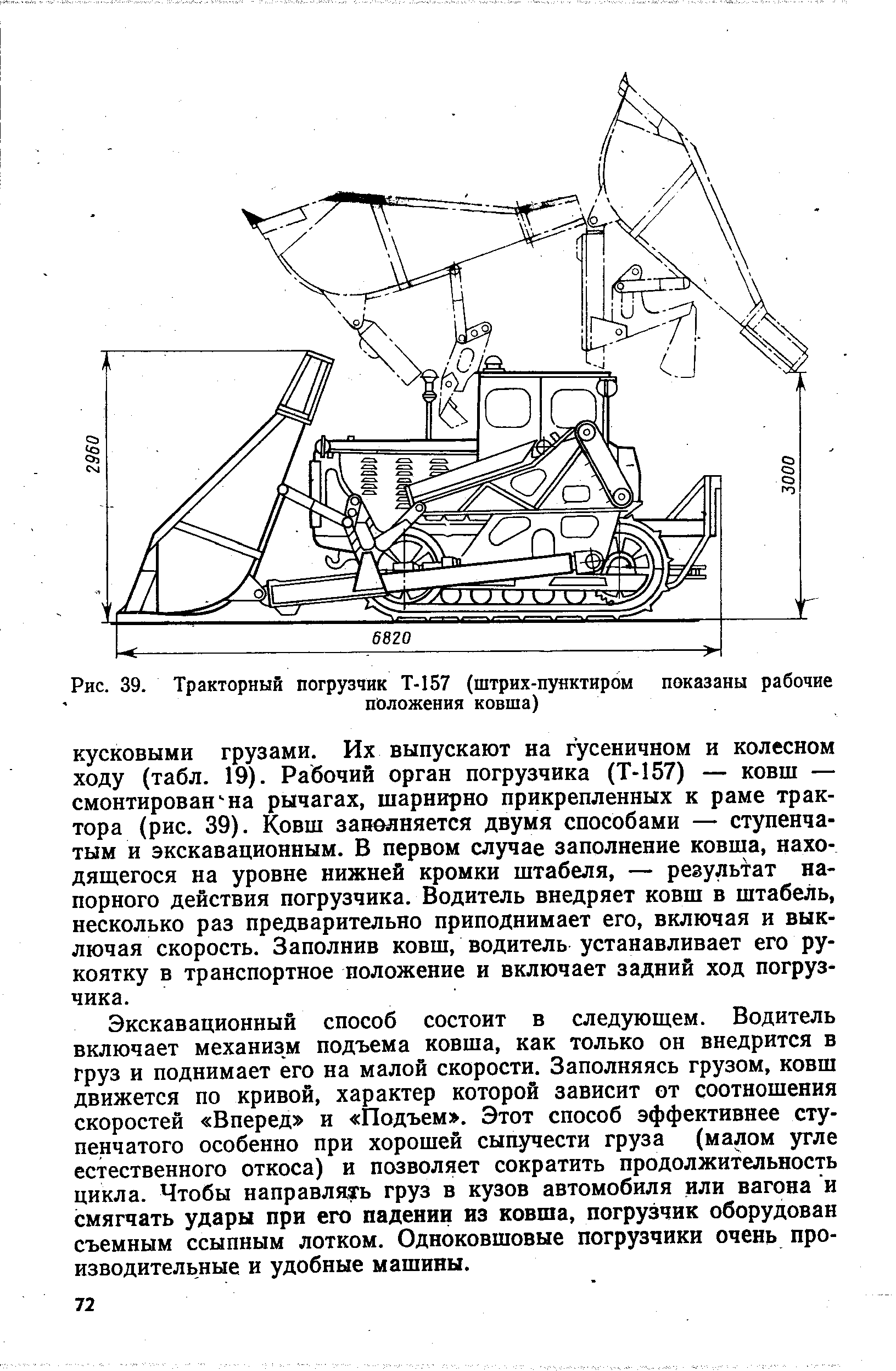 Рис. 39. Тракторный погрузчик Т-157 (штрих-пунктиром показаны рабочие
