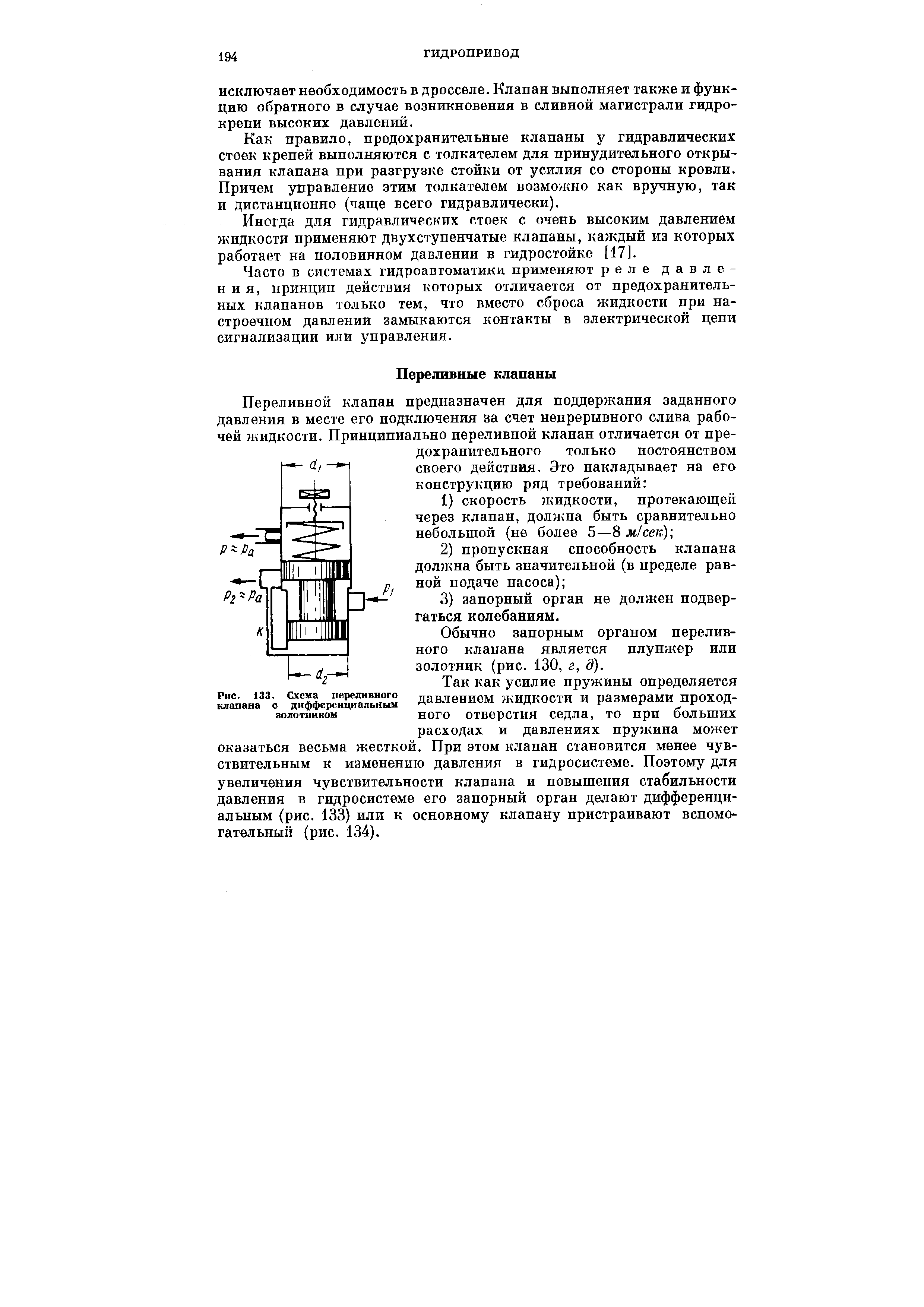 Рис. 133. Схема переливного клапана о дифференциальным золотником
