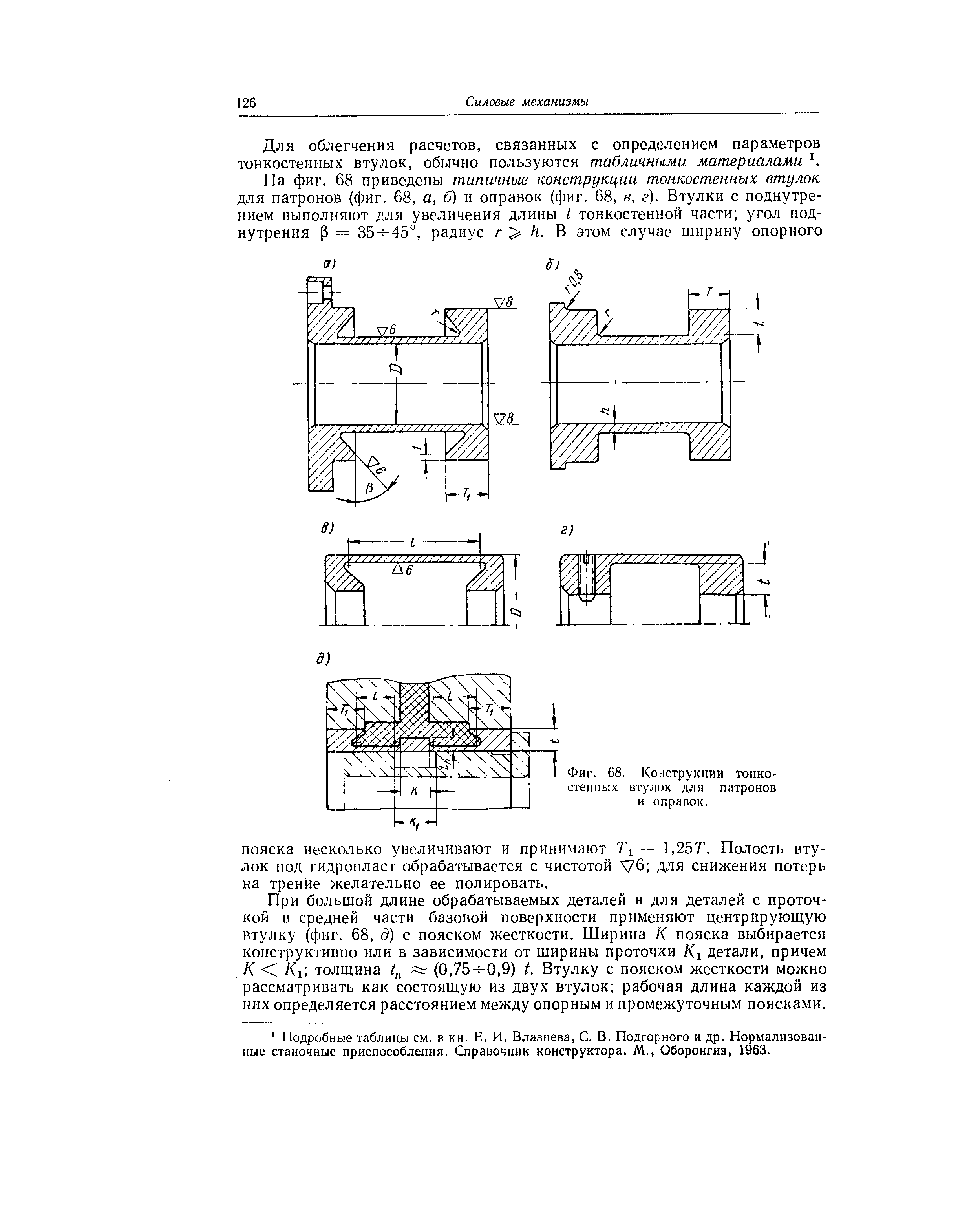 Фиг. 68. Конструкции тонкостенных втулок для патронов и оправок.
