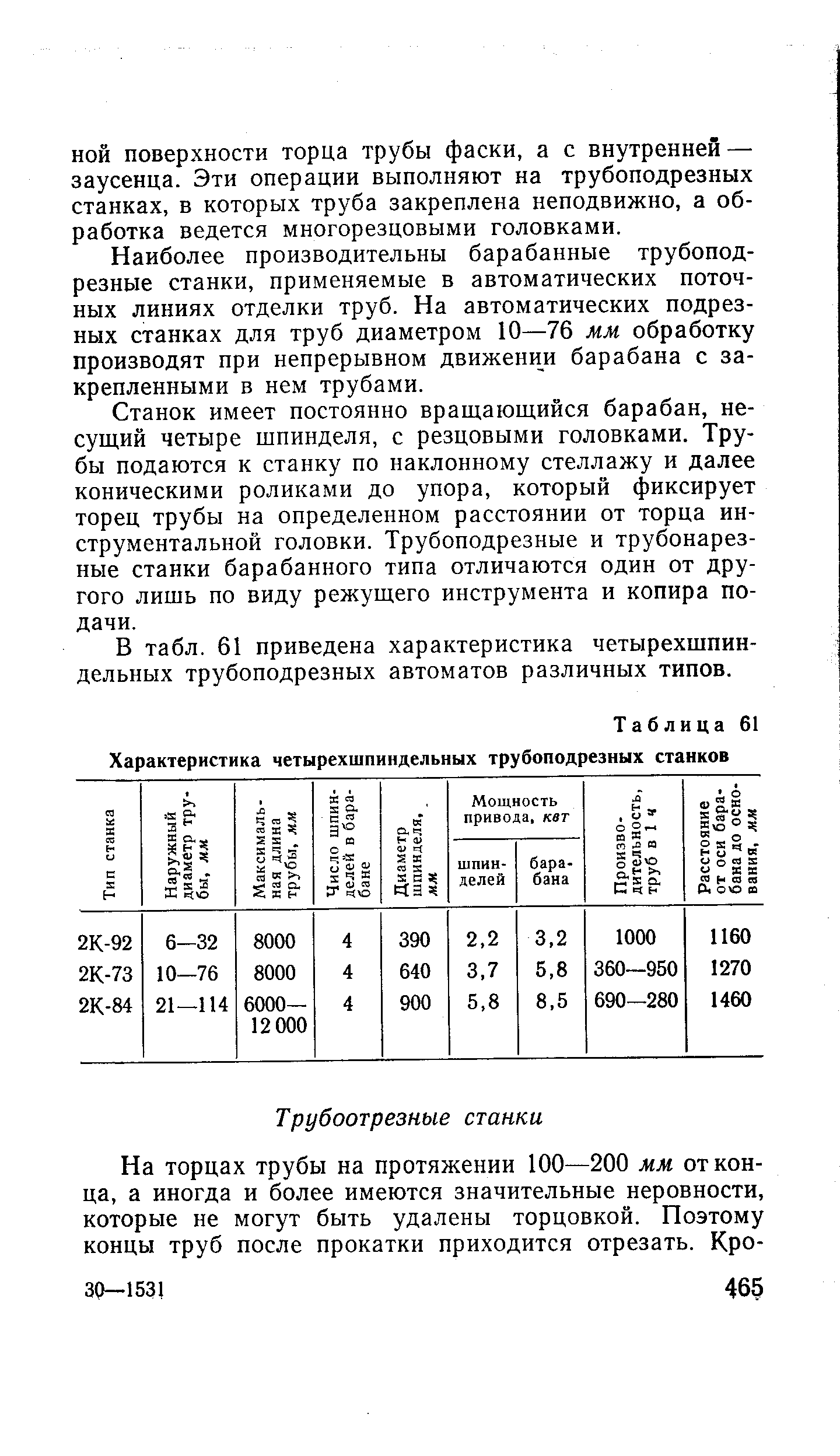 Наиболее производительны барабанные трубоподрезные станки, применяемые в автоматических поточных линиях отделки труб. На автоматических подрезных станках для труб диаметром 10—76 мм обработку производят при непрерывном движении барабана с закрепленными в нем трубами.
