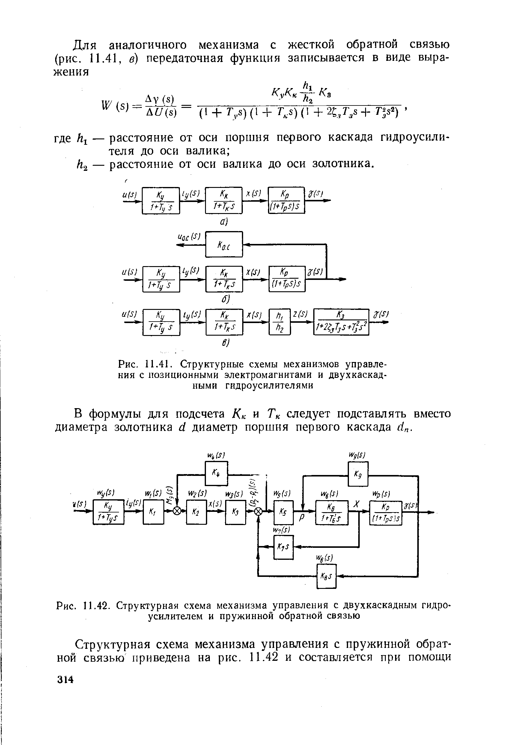 Рис. 11.42. <a href="/info/12232">Структурная схема механизма</a> управления с двухкаскадным гидроусилителем и пружинной обратной связью
