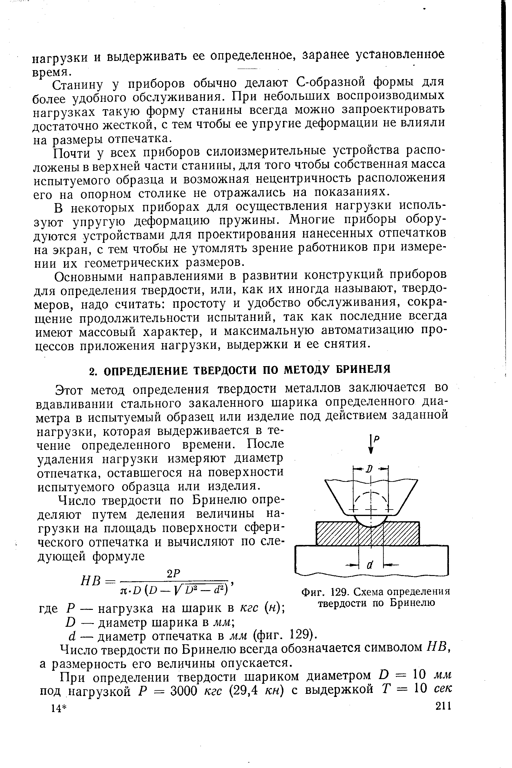 Фиг. 129. <a href="/info/123123">Схема определения</a> твердости по Бринелю
