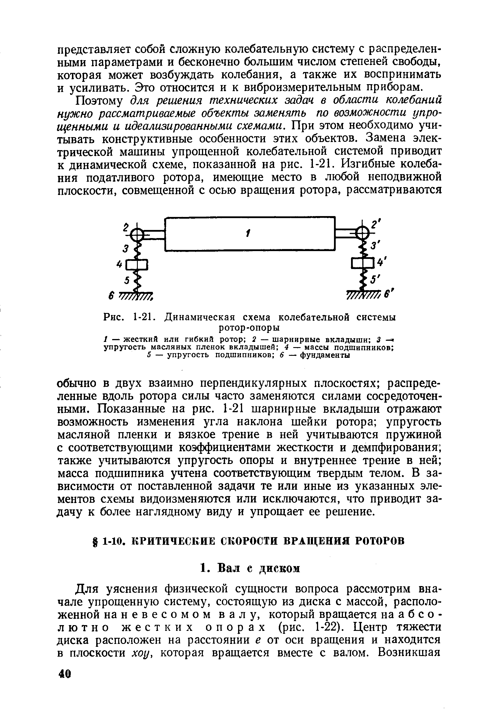 Рис. 1-21. Динамическая схема <a href="/info/19482">колебательной системы</a> ротор-опоры
