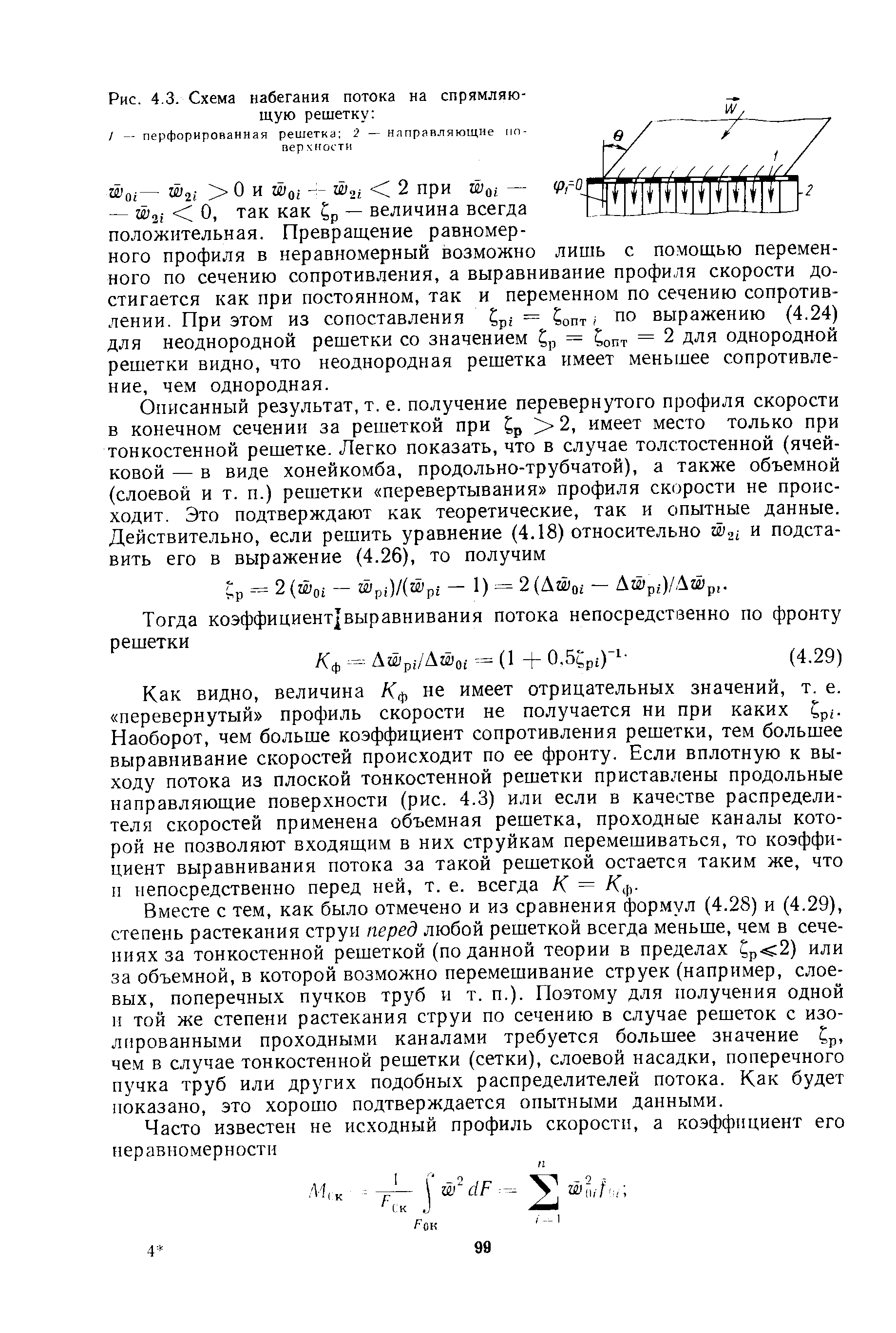 Рис. 4.3. Схема набегания потока на спрямляющую решетку 
