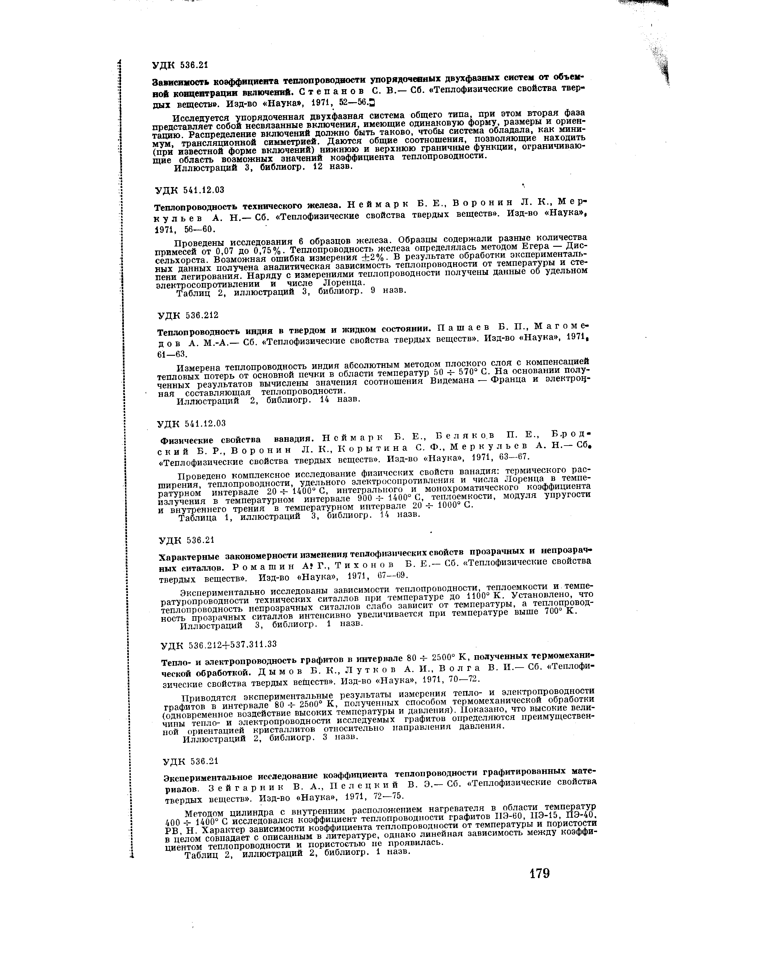 Теплопроводность индия в твердом и жидком состоянии. Пашаев Б. П., Магомедов А. М.-А.— Сб. Теплофизические свойства твердых веществ . Изд-во Наука , 1971, 61—63.
