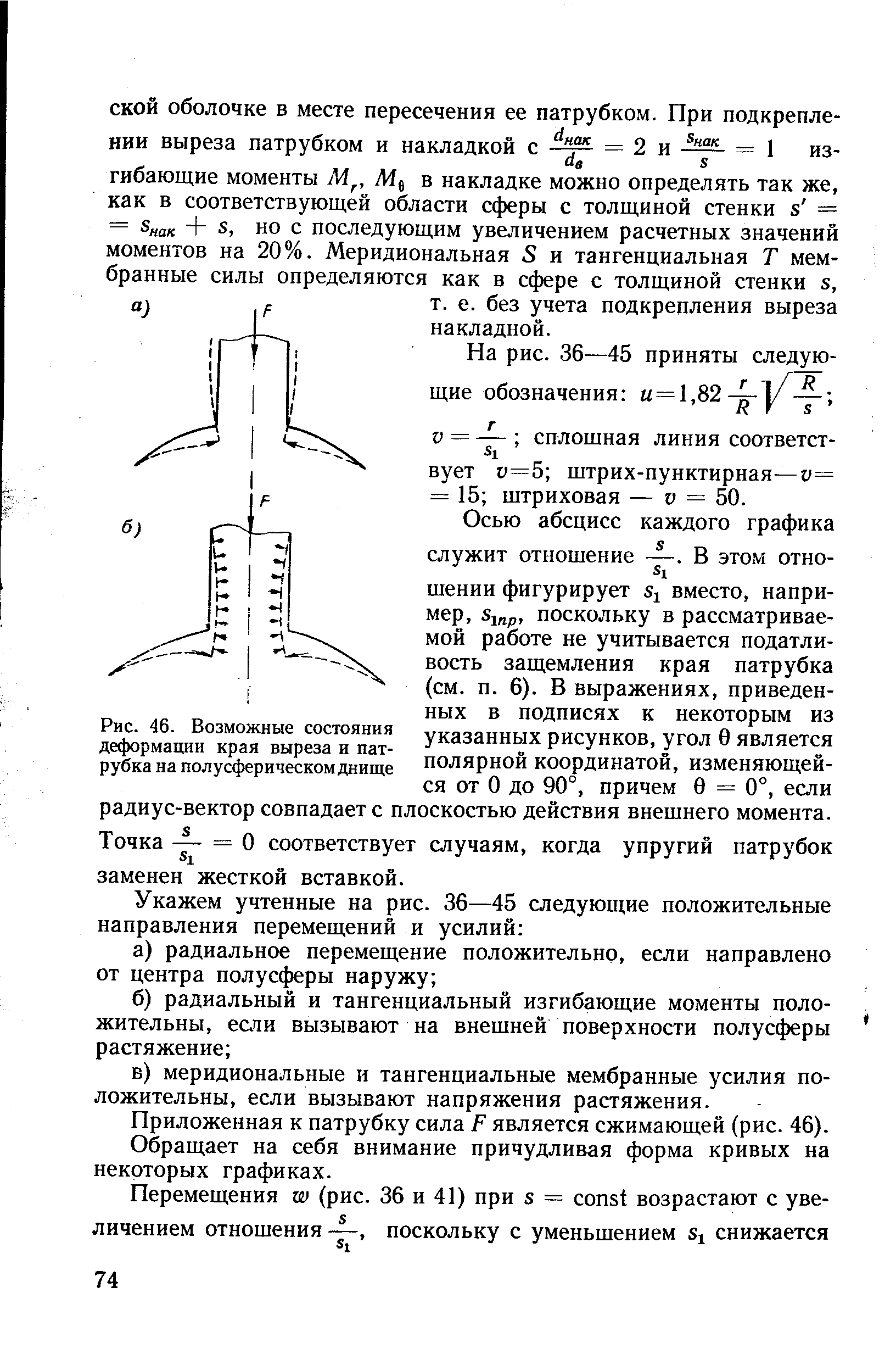 Приложенная к патрубку сила F является сжимающей (рис. 46). Обращает на себя внимание причудливая форма кривых на некоторых графиках.
