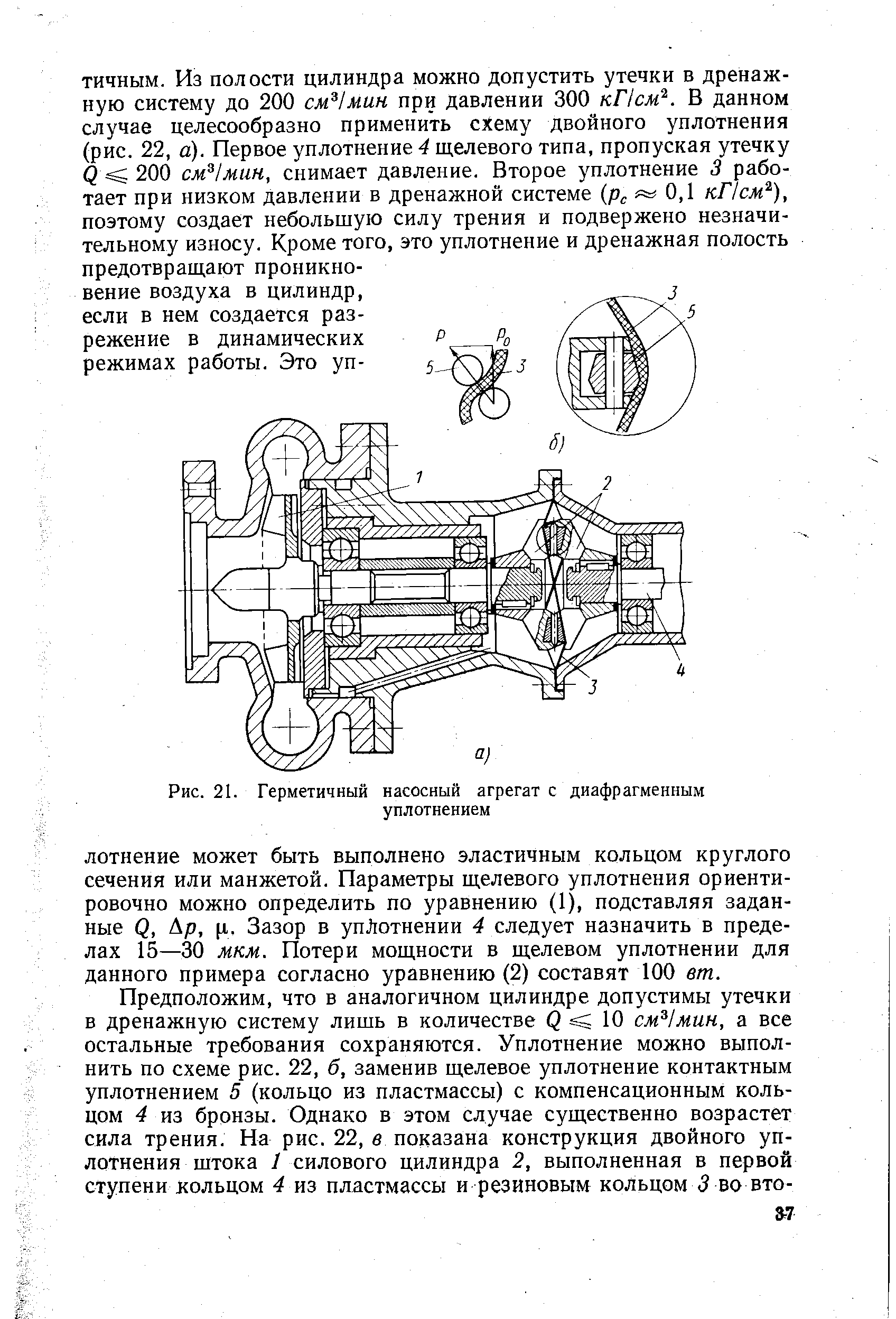 Рис. 21. Герметичный <a href="/info/65015">насосный агрегат</a> с диафрагменным уплотнением
