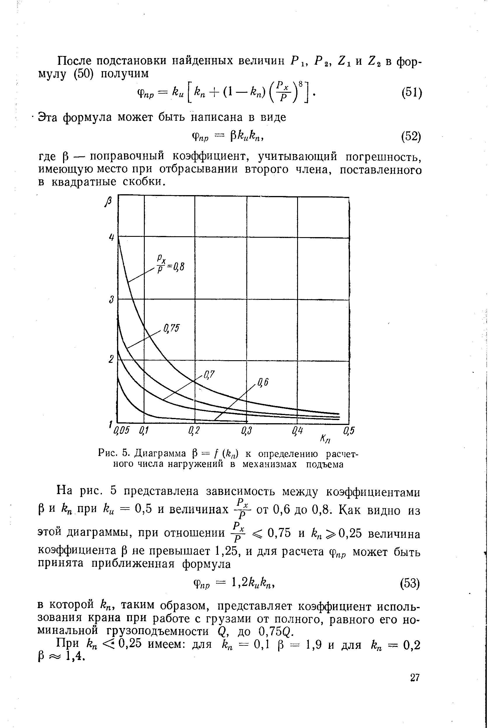 Рис. 5. Диаграмма Р = / (ft ) к определению расчетного числа нагружений в механизмах подъема
