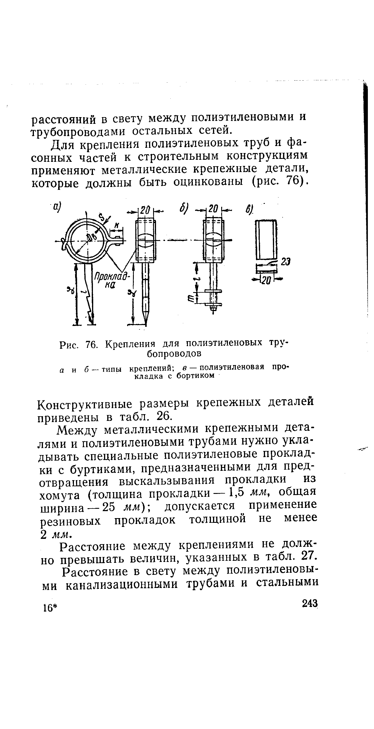 Рис. 76. Крепления для полиэтиленовых трубопроводов

