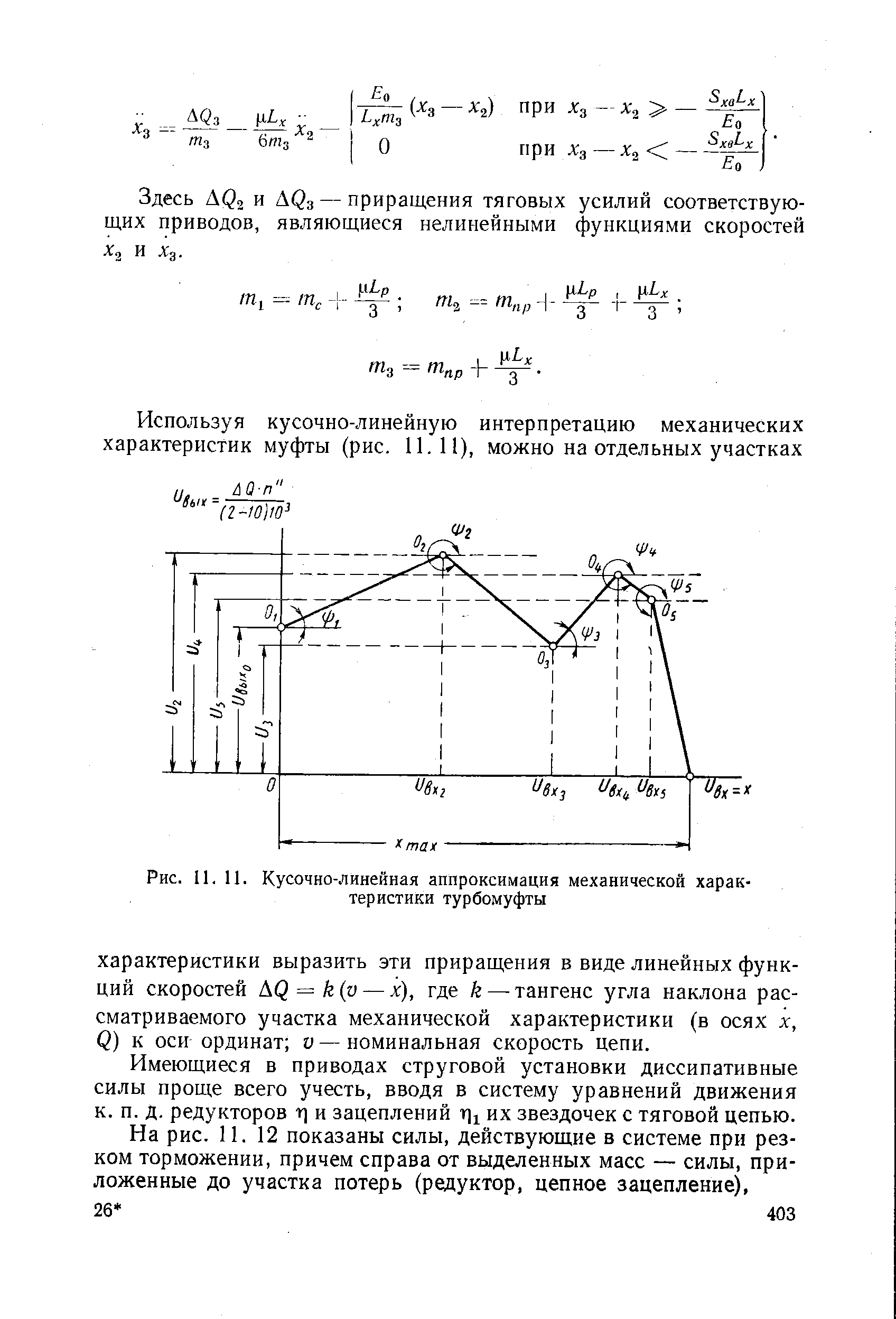 Рис. II. 11. Кусочно-линейная аппроксимация механической характеристики турбомуфты
