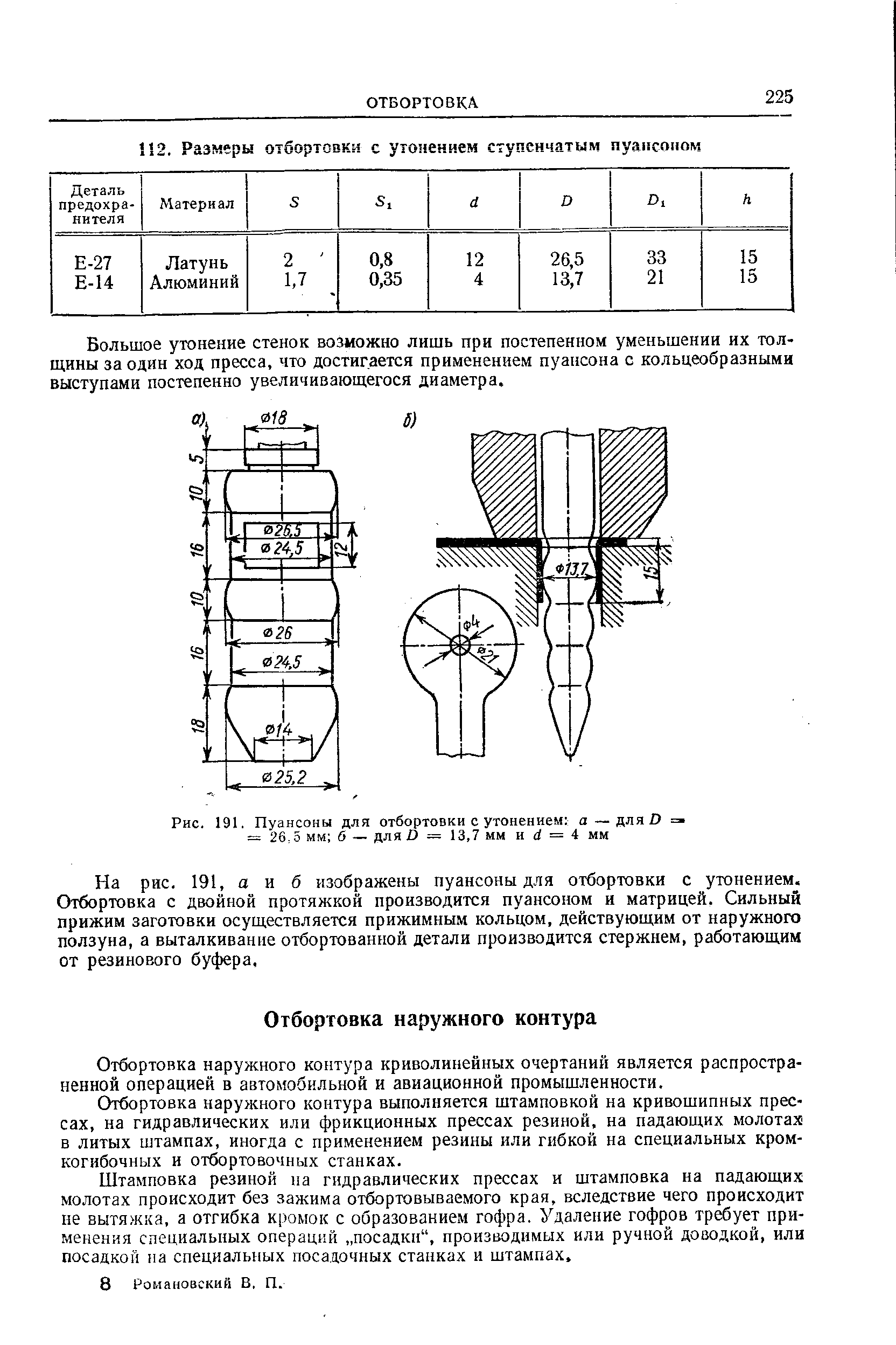 Рис. 191. Пуансоны для отбортовки с утонением а—для О = 
