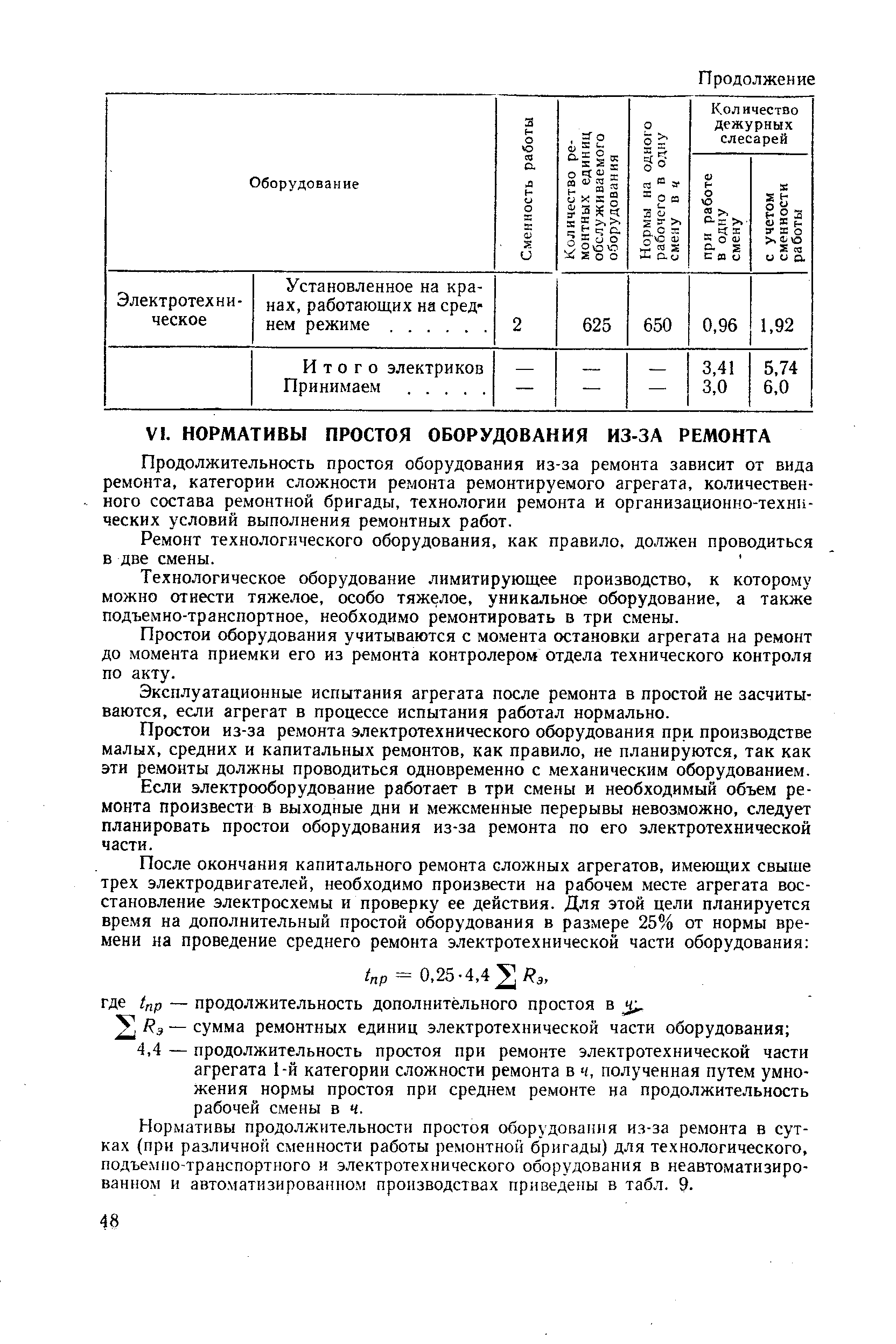 Продолжительность простоя оборудования из-за ремонта зависит от вида ремонта, категории сложности ремонта ремонтируемого агрегата, количественного состава ремонтной бригады, технологии ремонта и организационно-технических условий выполнения ремонтных работ.

