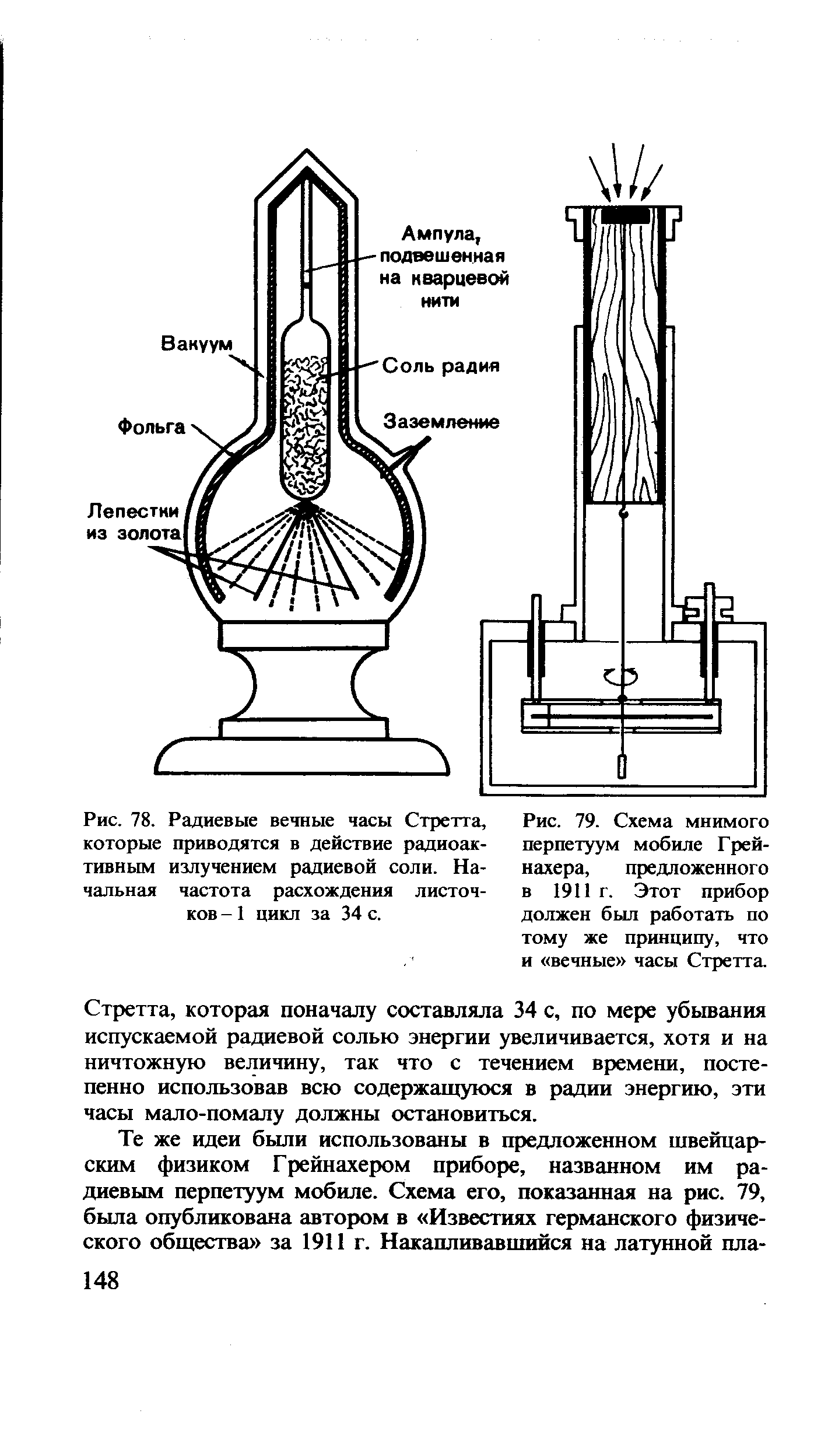 Рис. 79. Схема мнимого перпетуум мобиле Грей-нахера, предложенного в 1911 г. Этот прибор должен был работать по тому же принципу, что и вечные часы Стретта
