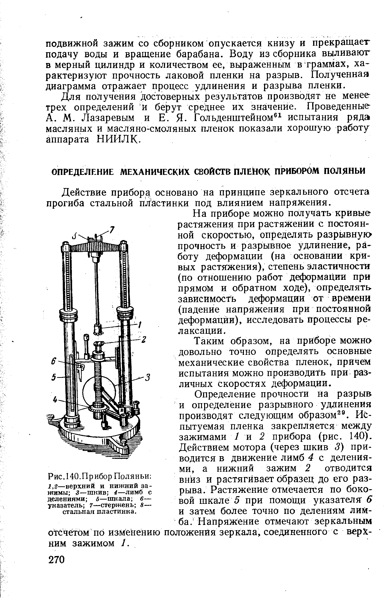 Действие прибора основано на принципе зеркального отсчета прогиба стальной пластинки под влиянием напряжения.
