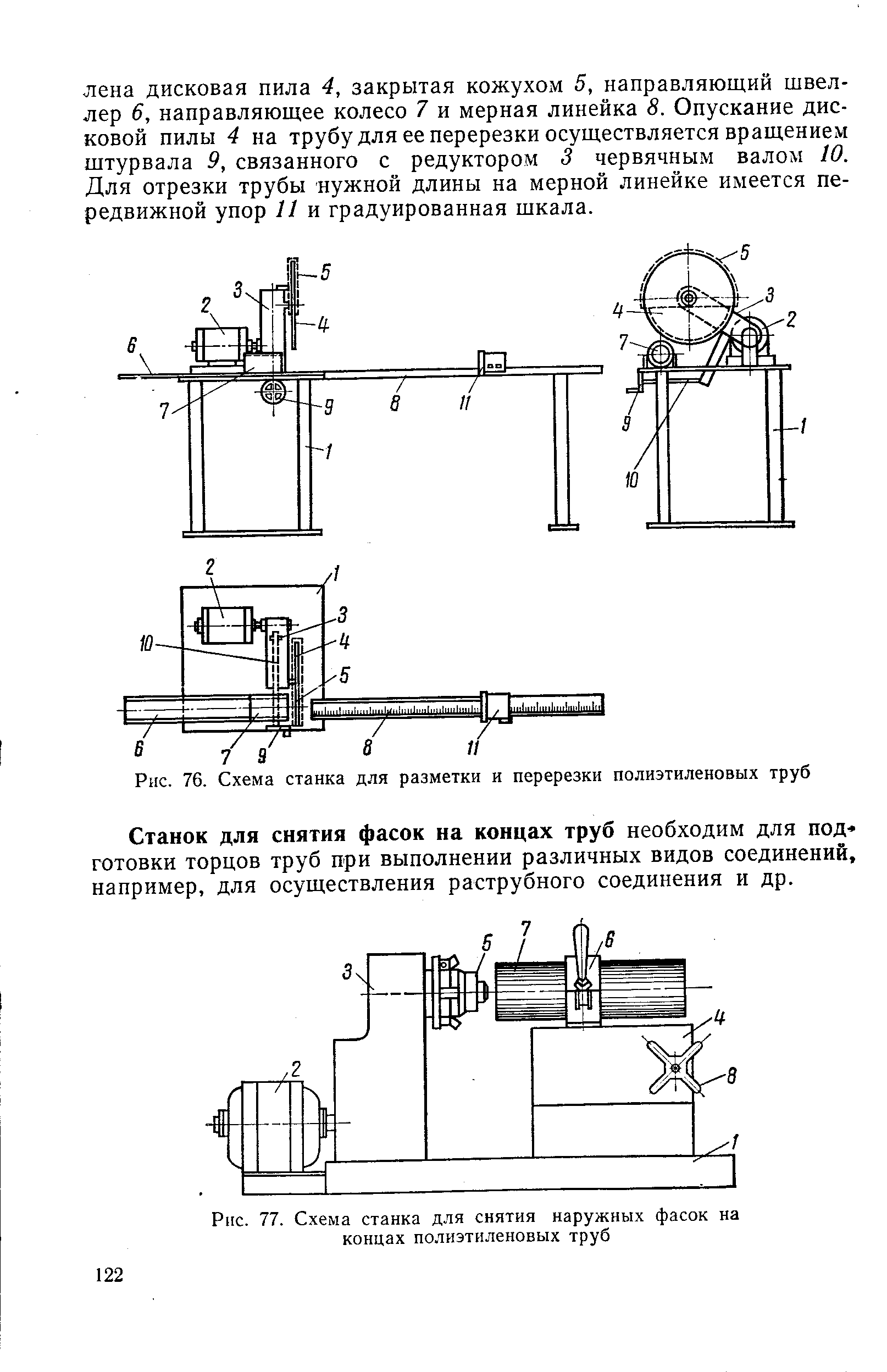 Рис. 76. <a href="/info/442402">Схема станка</a> для разметки и перерезки полиэтиленовых труб
