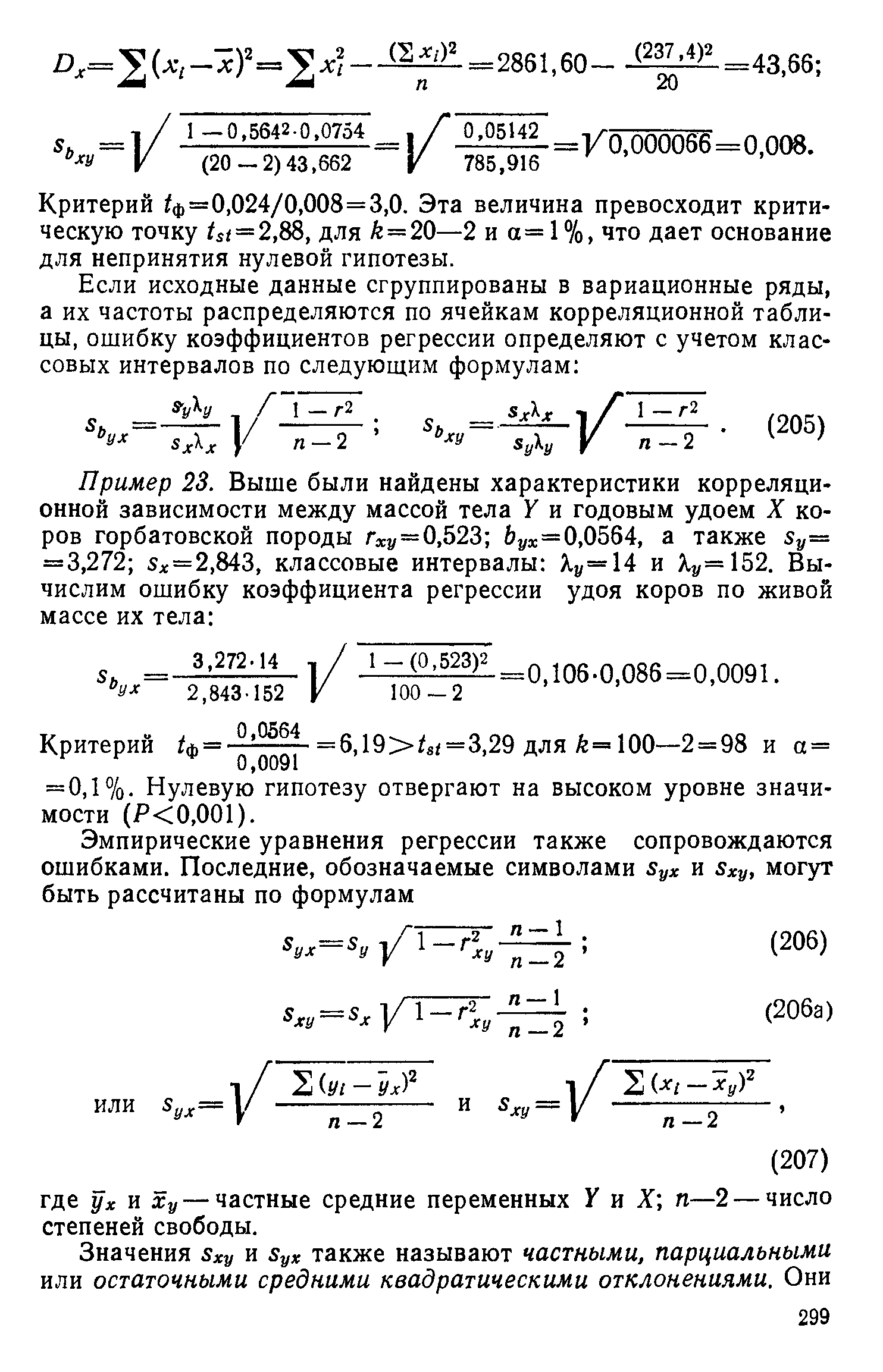 Критерий ф=0,024/0.008=3,0. Эта величина превосходит критическую точку 5 = 2,88, для =20—2 и а= 1 %, что дает основание для непринятия нулевой гипотезы.
