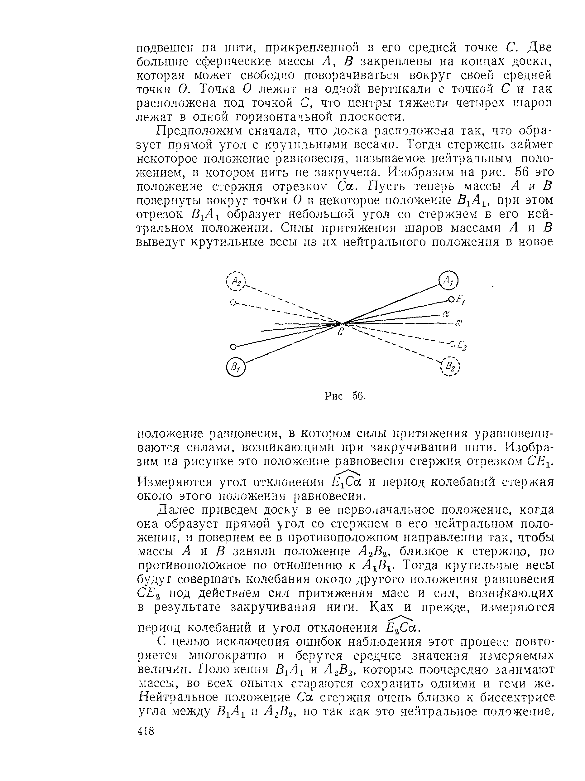 Измеряются угол отклонения Са и период колебаний стержня около этого положения равновесия.
