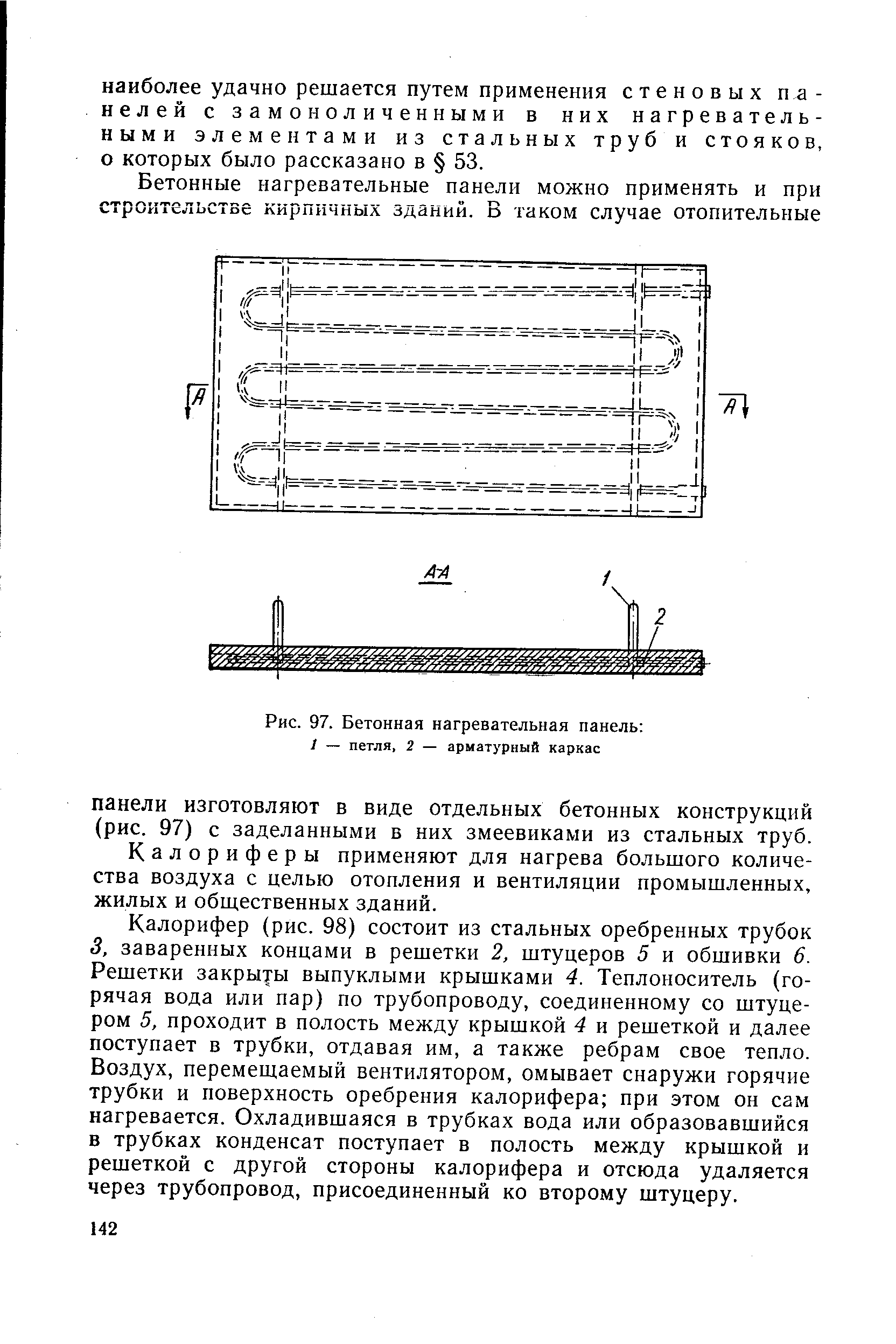 Рис. 97. Бетонная нагревательная панель / — петля, 2 — арматурный каркас
