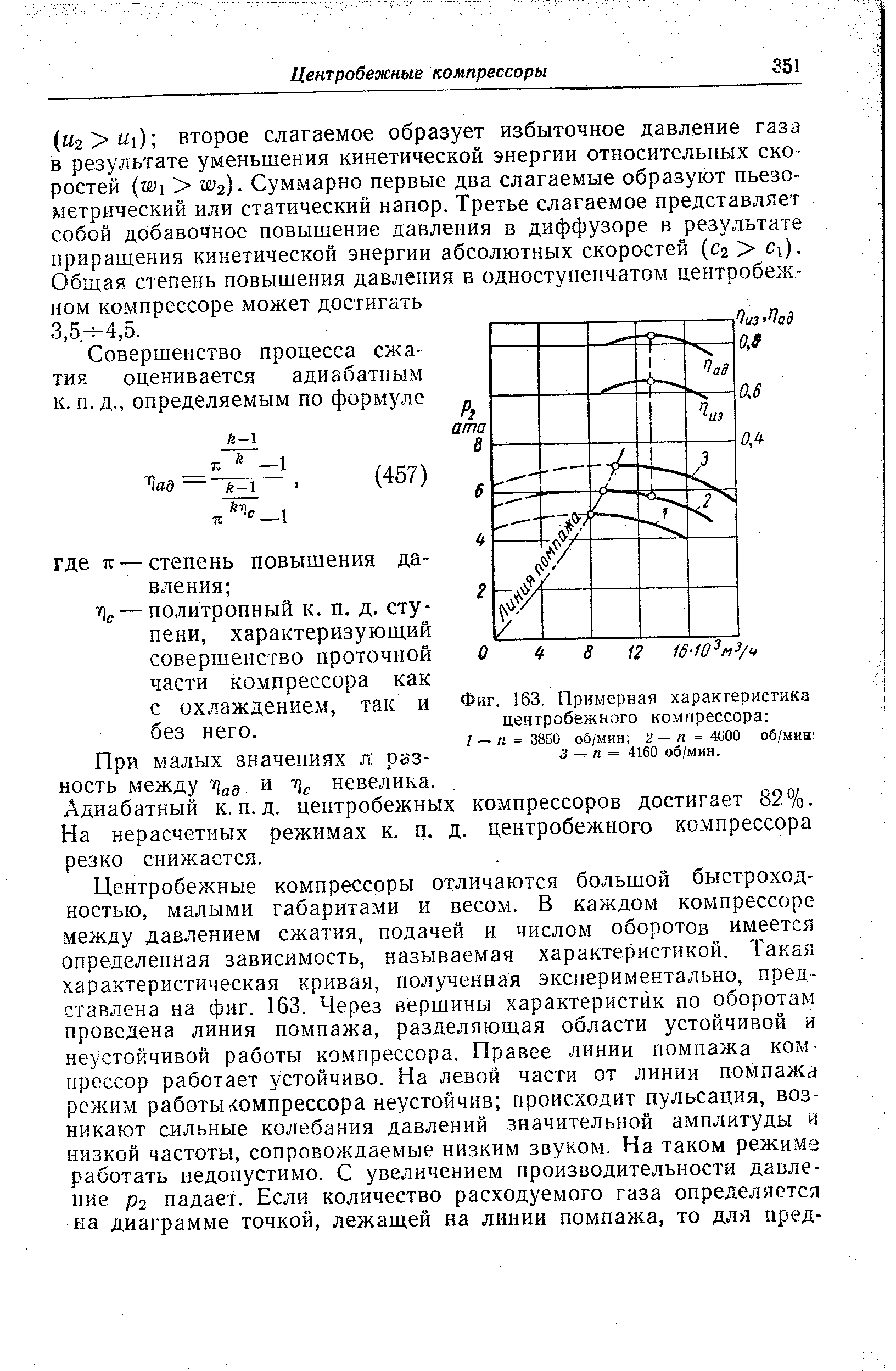 Фиг. 63. Примерная характеристика центробежного компрессора 
