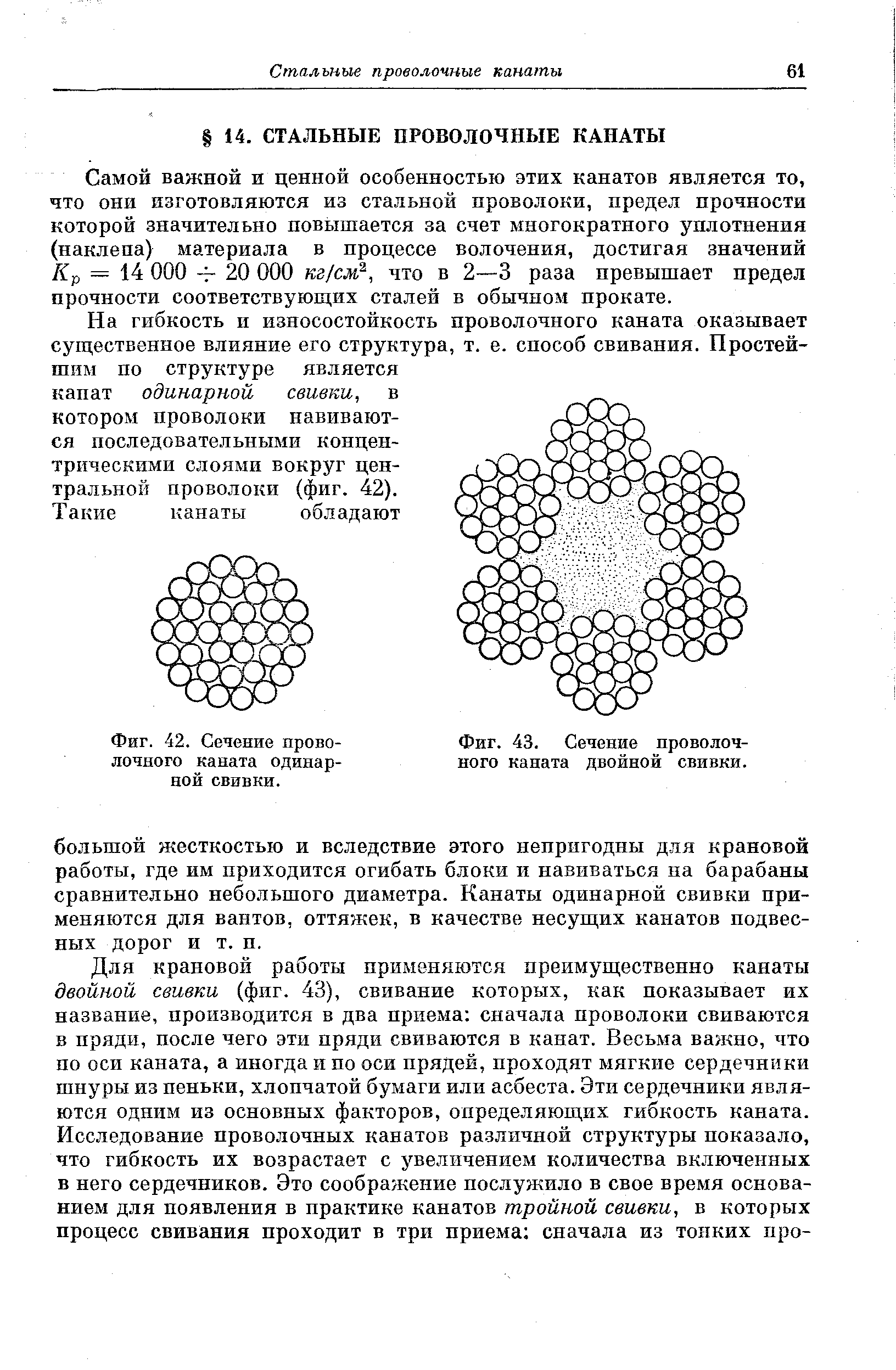 Фиг. 42. Сечение проволочного каната одинарной свивки.
