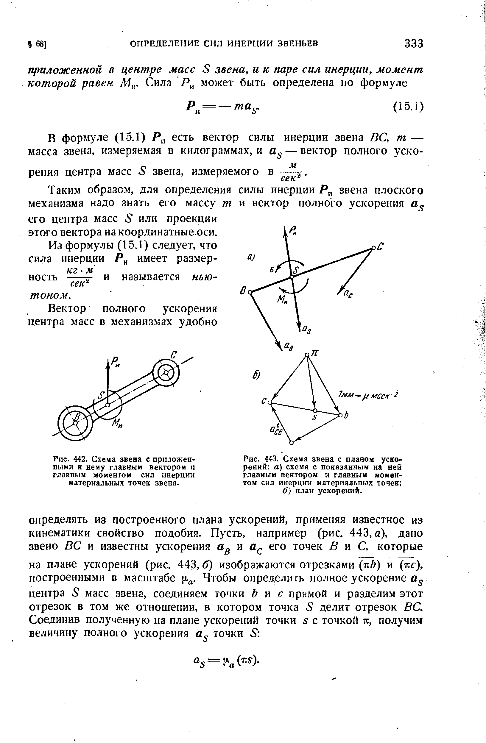 Таким образом, для определения силы инерции звена плоского механизма надо знать его массу т и вектор полного ускорения его центра масс 5 или проекции этого вектора на координатные оси.
