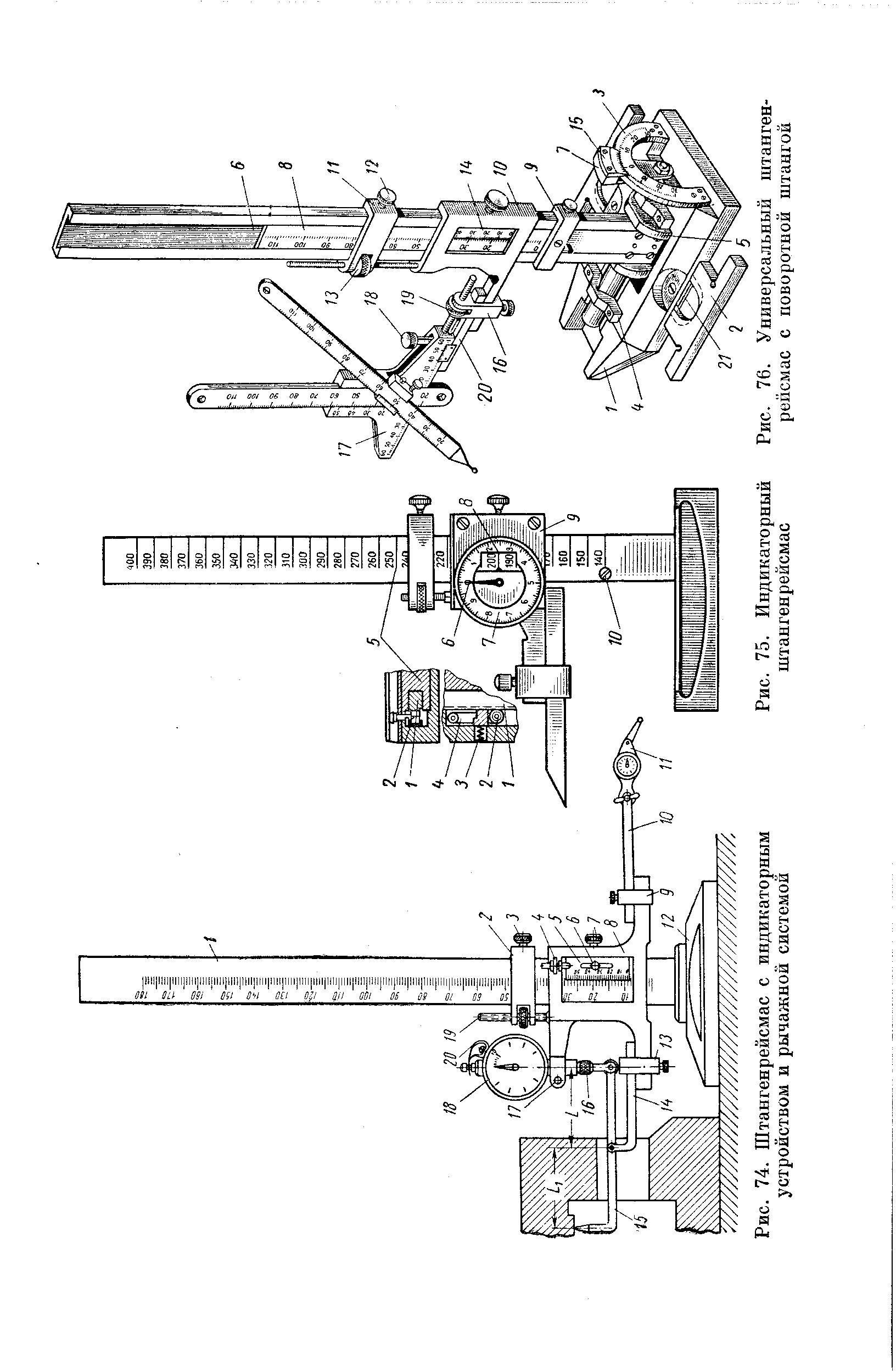 Рис. 75. Индикаторный Рис. 76. Универсальный штанген-штангенрейсмас рейсмас с поворотной штангой
