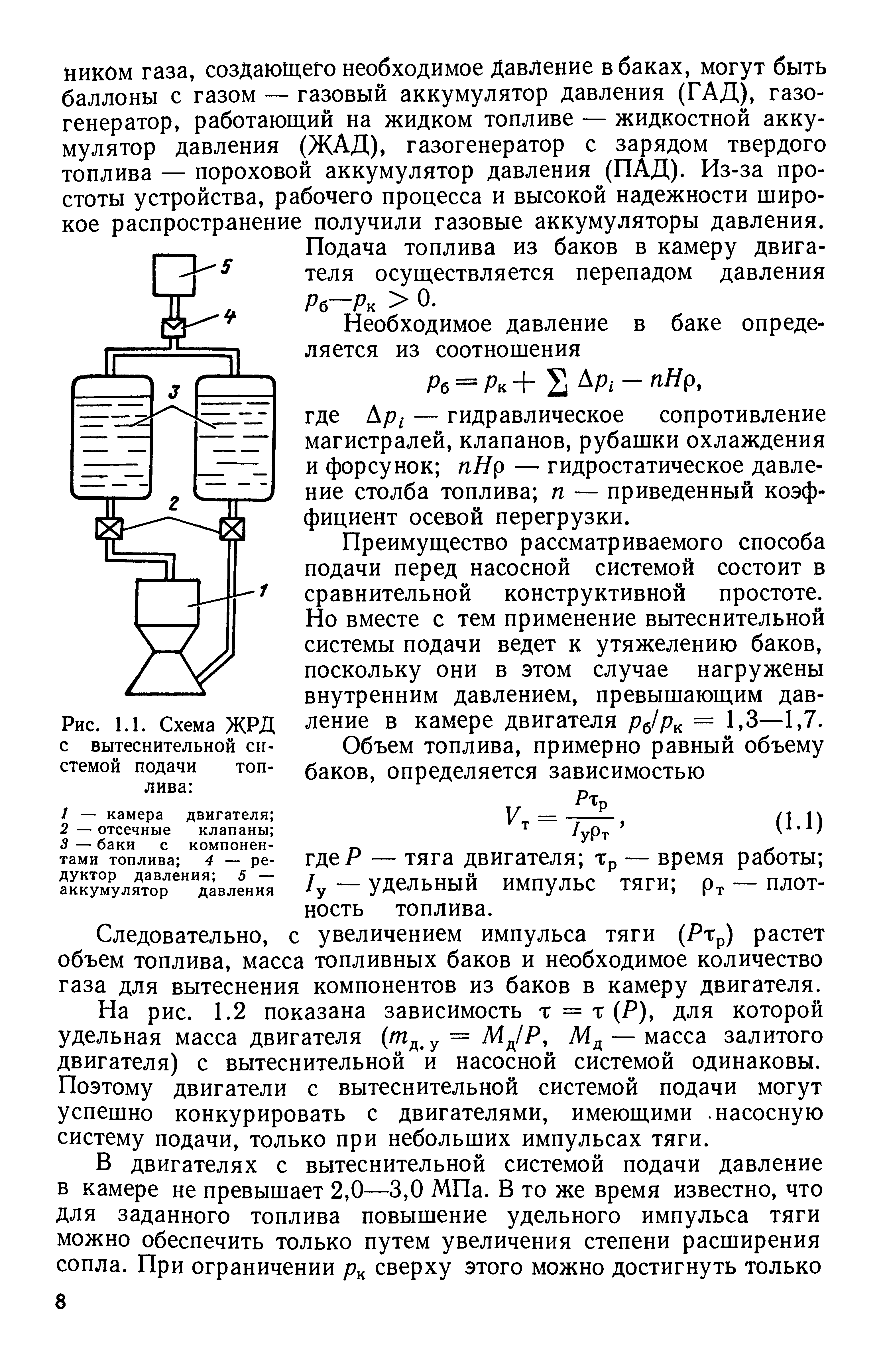 В ракетных двигателях с вытеснительной системой подачи компонентов топлива источником газа является