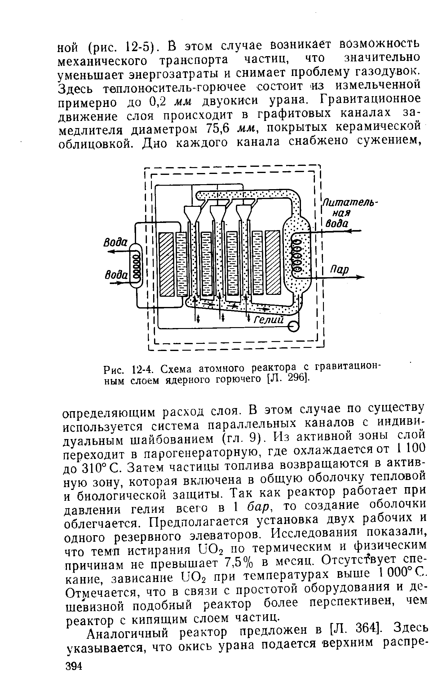 Рис. 12-4. Схема <a href="/info/114832">атомного реактора</a> с гравитационным слоем ядерного горючего [Л. 296].