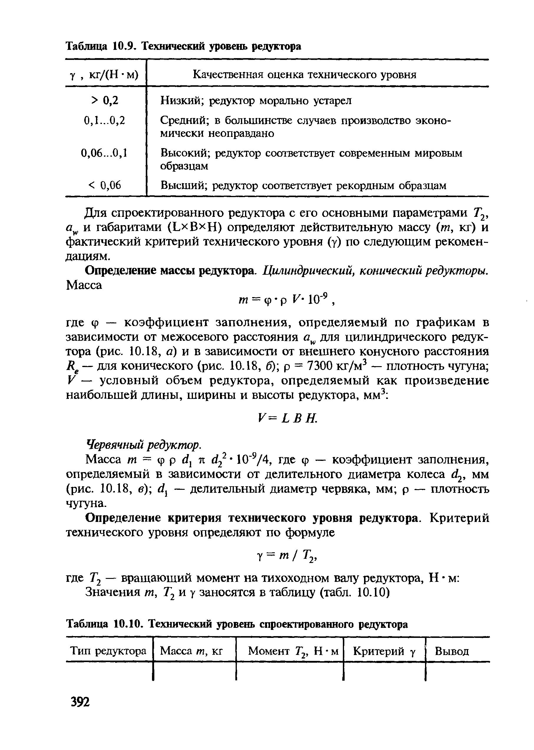 Таблица 10.10. <a href="/info/687045">Технический уровень</a> спроектированного редуктора
