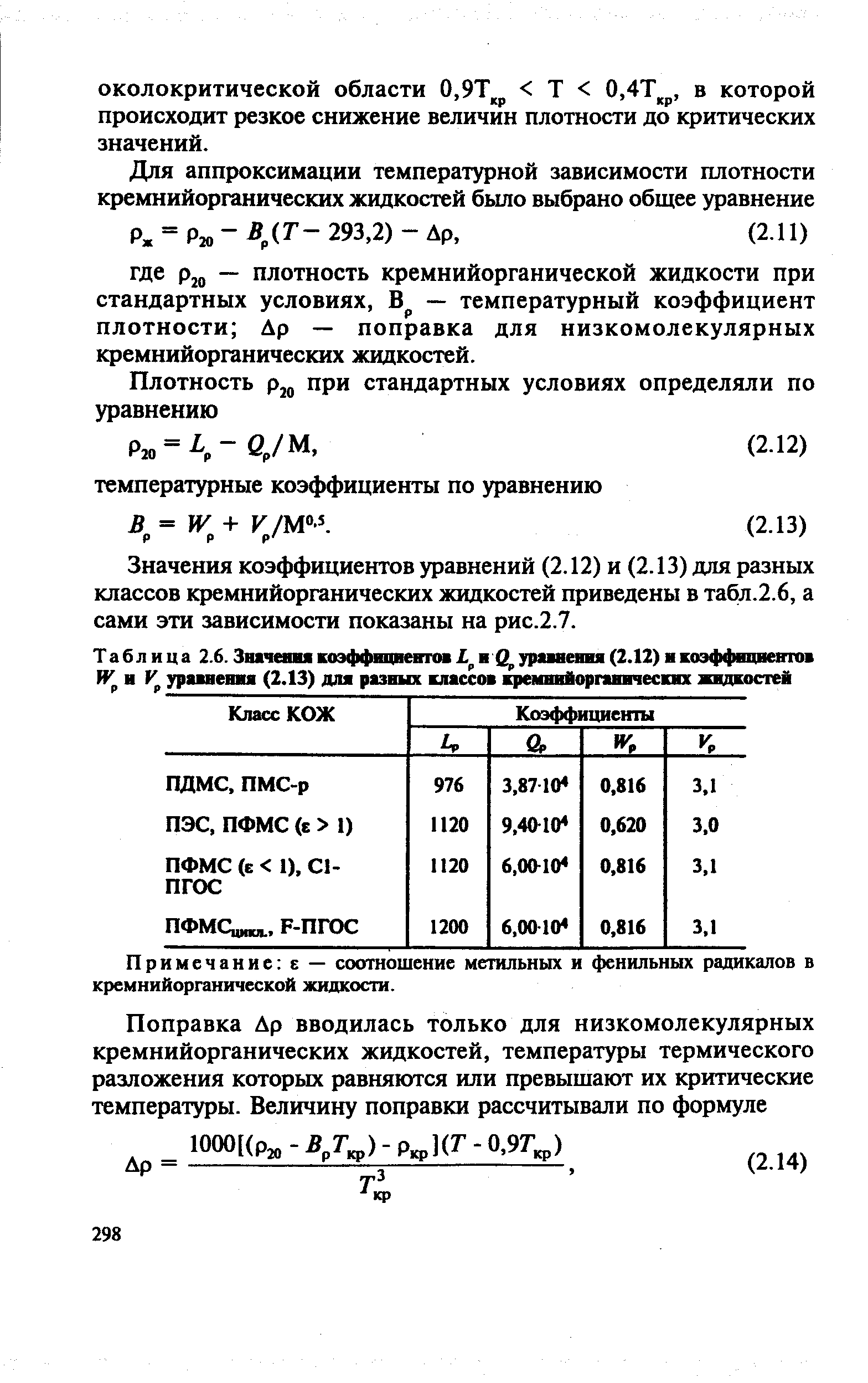 Значения коэффициентов уравнений (2.12) и (2.13) для разных классов кремнийорганических жидкостей приведены в табл.2.6, а сами эти зависимости показаны на рис.2.7.
