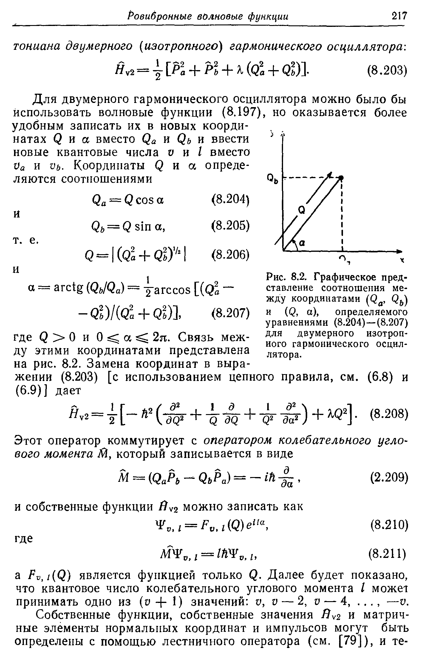Рис. 8.2. <a href="/info/605087">Графическое представление</a> соотношения между координатами (Q , Q ) и (Q, а), определяемого уравнениями (8.204)—(8.207) для двумерного изотропного гармонического осциллятора.
