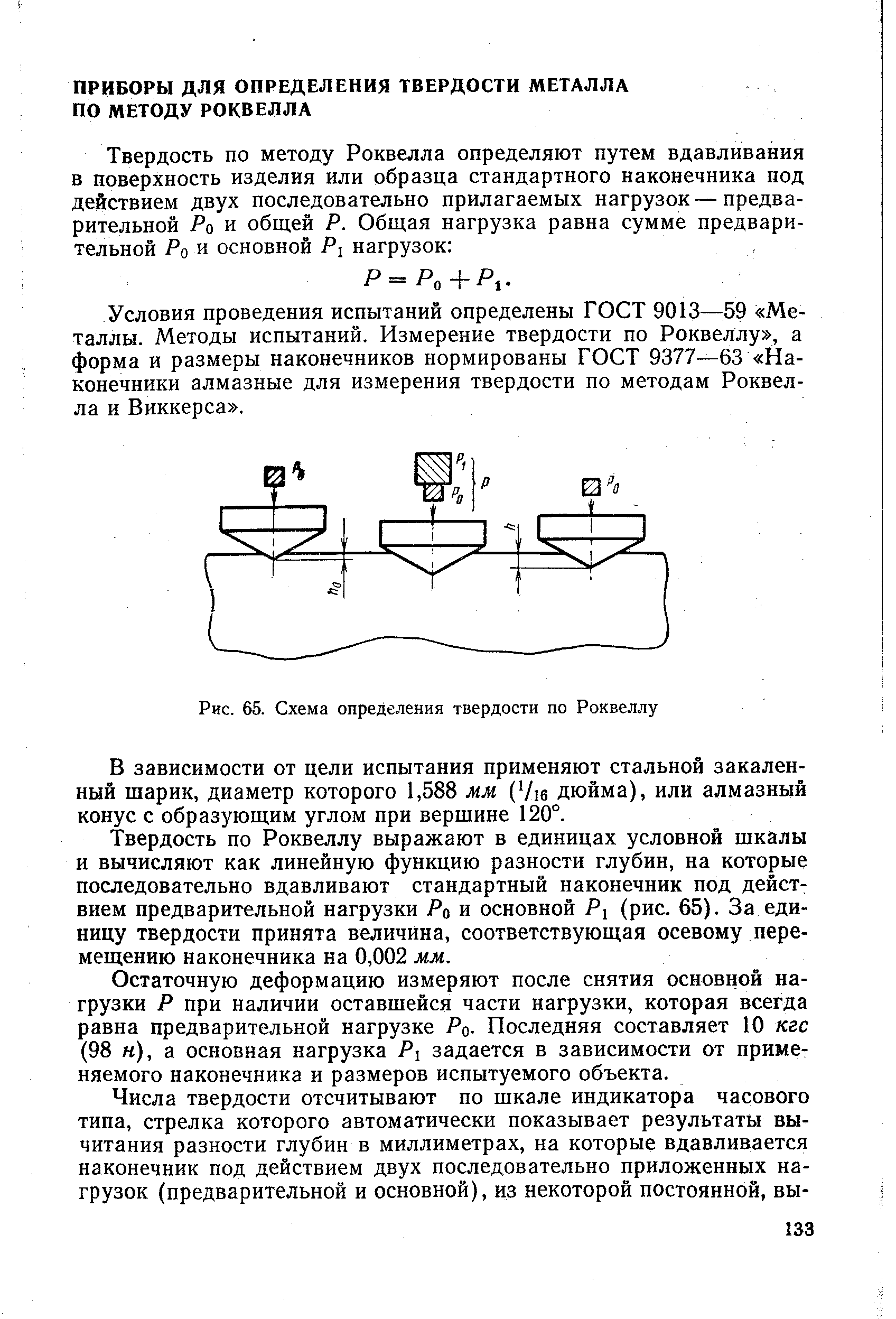 Условия проведения испытаний определены ГОСТ 9013—59 Металлы. Методы испытаний. Измерение твердости по Роквеллу , а форма и размеры наконечников нормированы ГОСТ 9377—63 Наконечники алмазные для измерения твердости по методам Роквелла и Виккерса .
