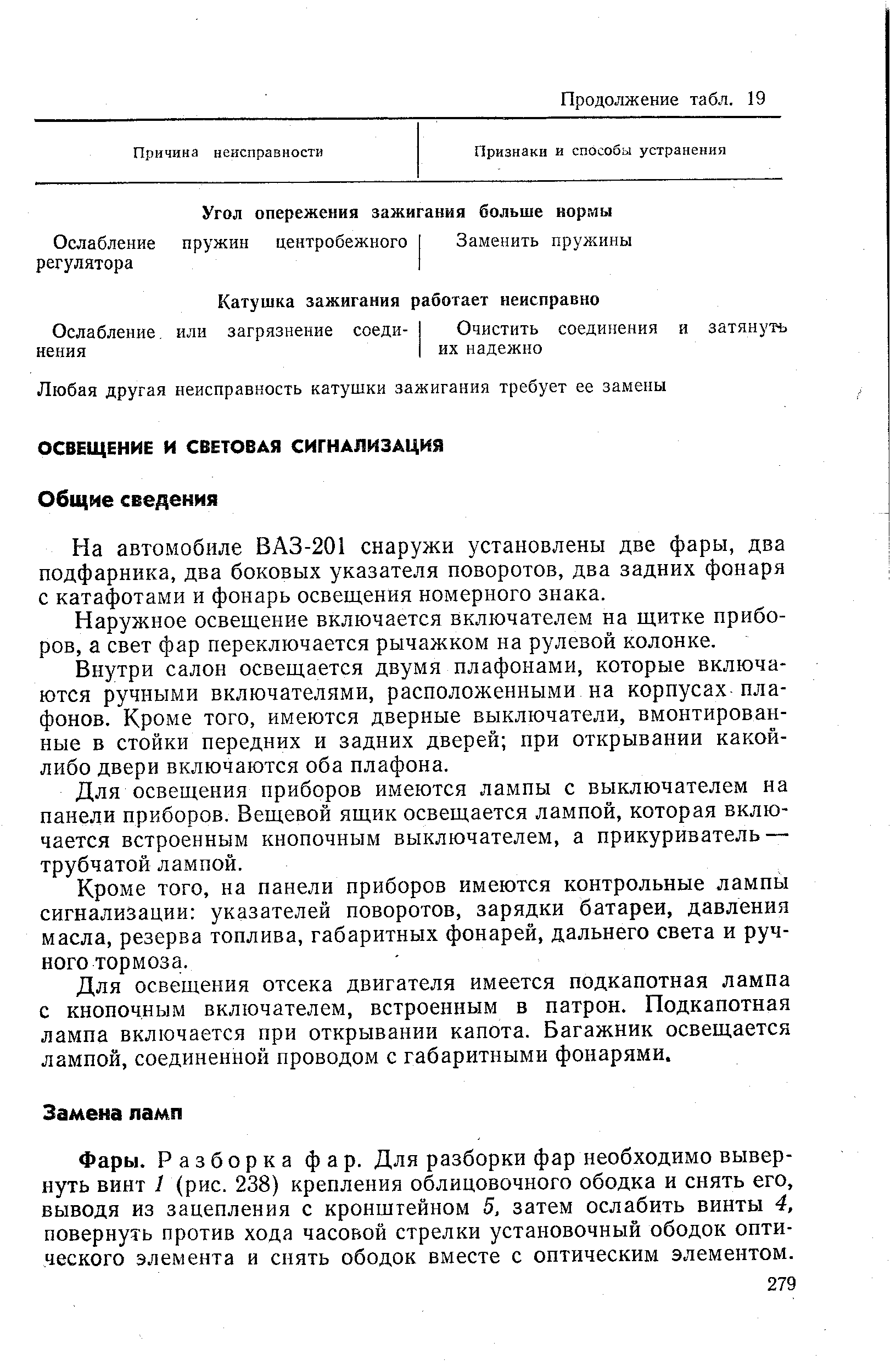 На автомобиле ВАЗ-201 снаружи установлены две фары, два подфарника, два боковых указателя поворотов, два задних фонаря с катафотами и фонарь освещения номерного знака.
