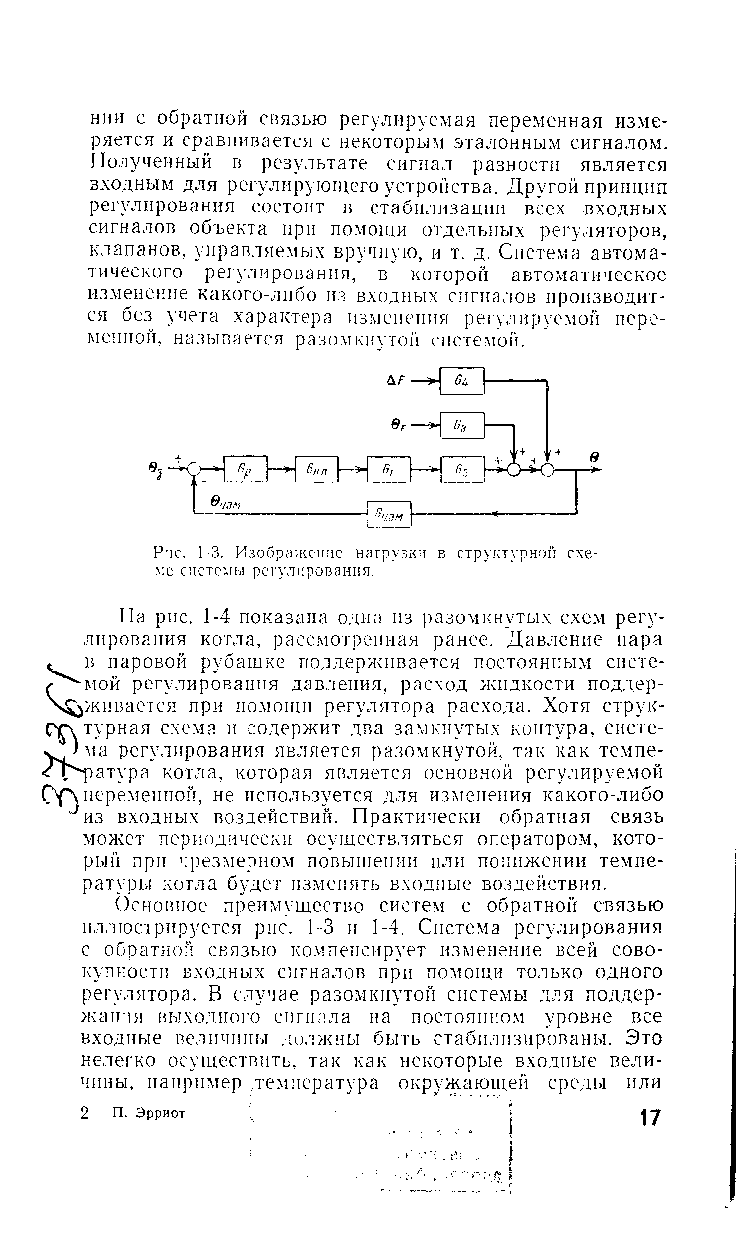 НИИ с обратной связью регулируемая переменная измеряется и сравнивается с некоторым эталонным сигналом. Полученный в результате сигнал разности является входным для регулирующего устройства. Другой принцип регулирования состоит в стабилизации всех входных сигналов объекта при по.мош.и отдельных регуляторов, клапанов, управляемых вручную, и т. д. Система автоматического регулирования, в которой авто.матическое изыеиекие какого-либо из входных сигналов производится без учета характера изменения регулируемой переменной, называется разол1кнутой системой.
