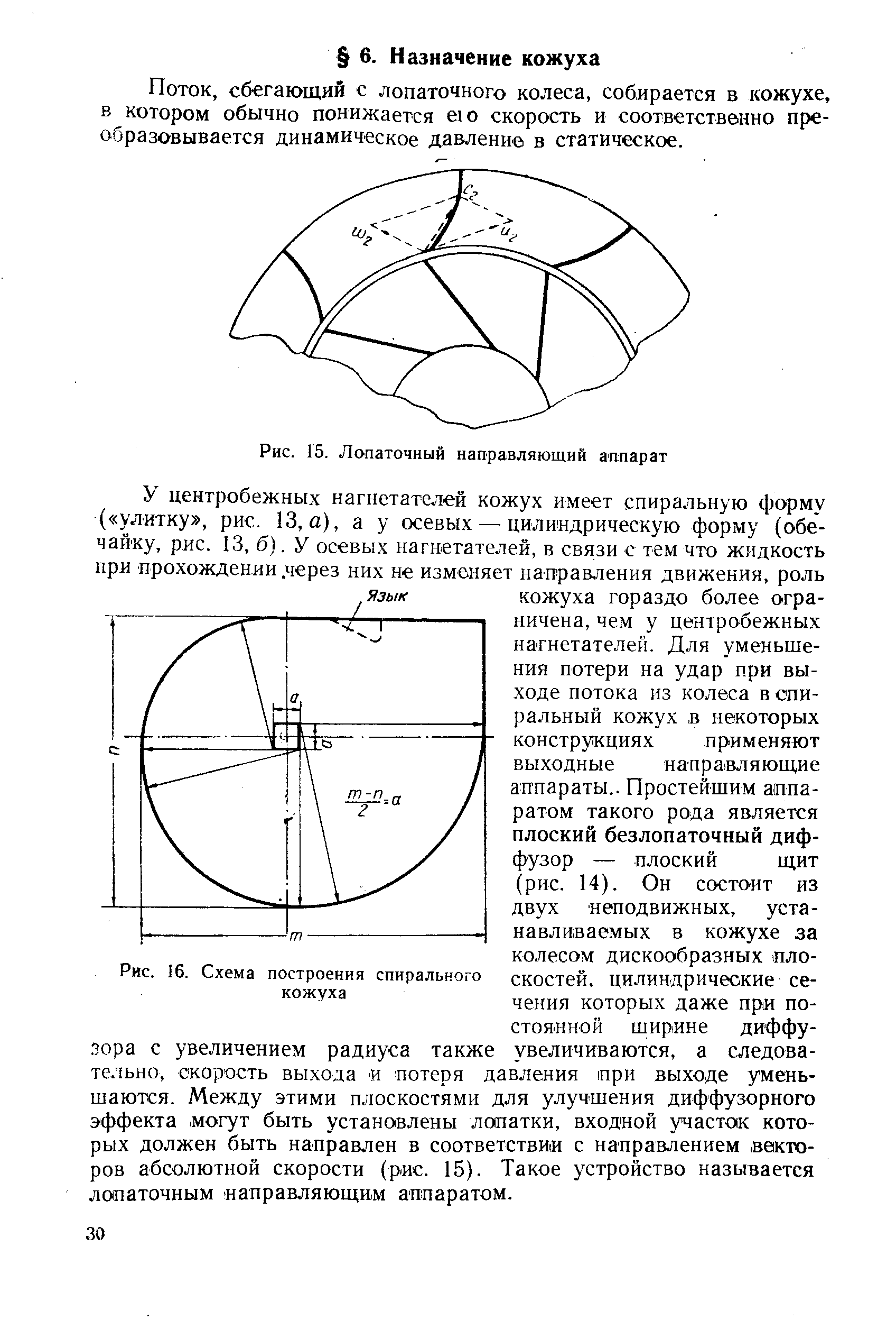 сбегающий с лопаточного колеса, собирается в кожухе, в котором обычно понижается ею скорость и соответстве.нно преобразовывается динамическое давление в статическое.
