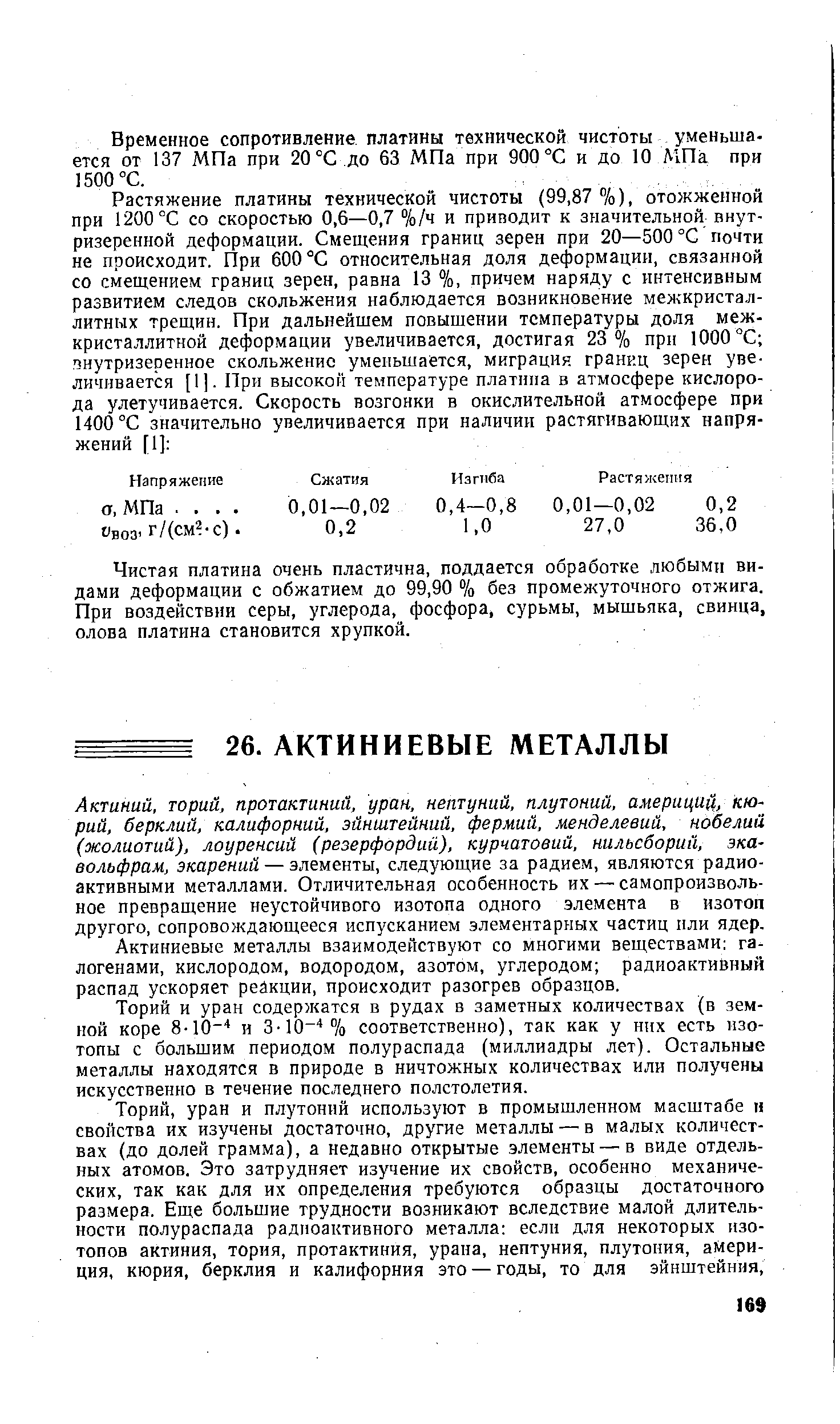 Актиний, торий, протактиний, уран, нептуний, плутоний, америций, кюрий, берклий, калифорний, эйнштейний, фермий, менделевий, нобелий (жолиотий), лоуренсий (резерфордий), курчатовий, нильсборий, эка-вольфрам, жарений — элементы, следующие за радием, являются радиоактивными металлами. Отличительная особенность их — самопроизвольное превращение неустойчивого изотопа одного элемента в изотоп другого, сопровождающееся испусканием элементарных частиц пли ядер.
