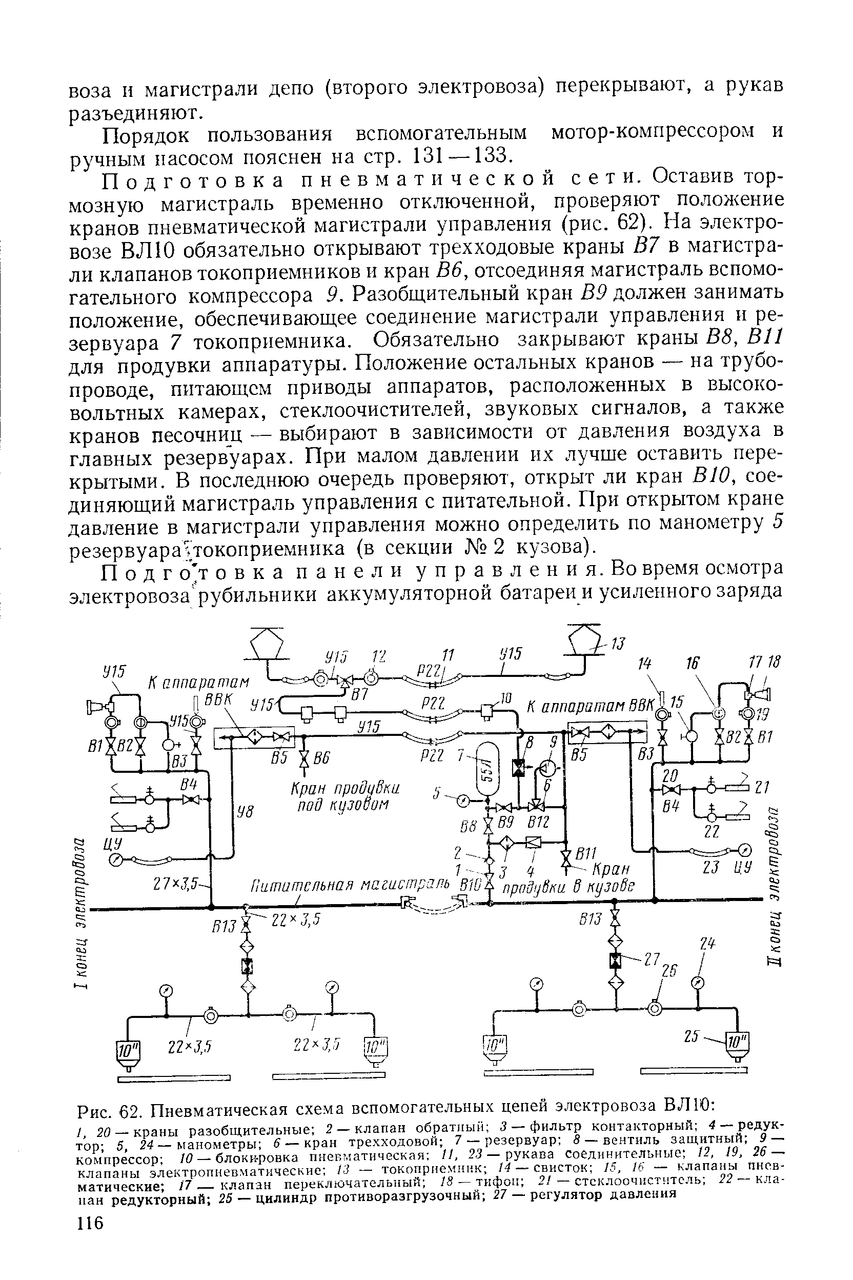 Рис. 62. Пневматическая схема вспомогательных цепей электровоза ВЛШ 
